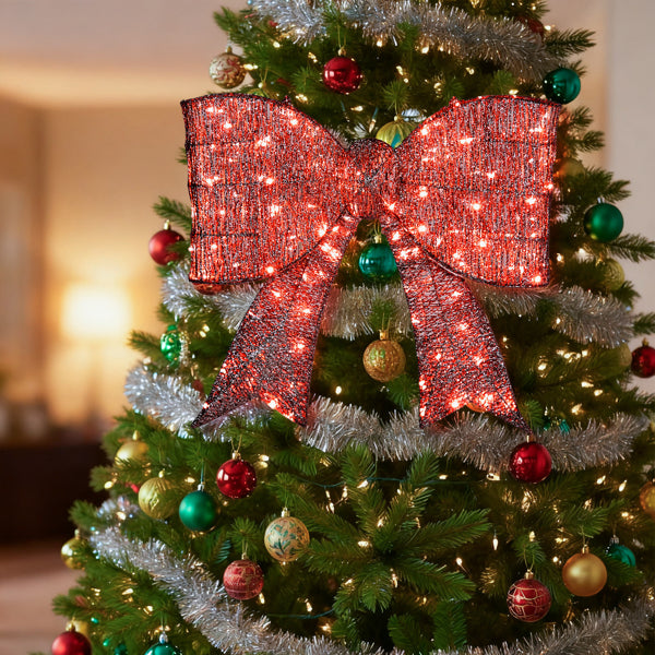Giant Pre-Lit Christmas Bowknot Decoration with 124 LED Lights - Red