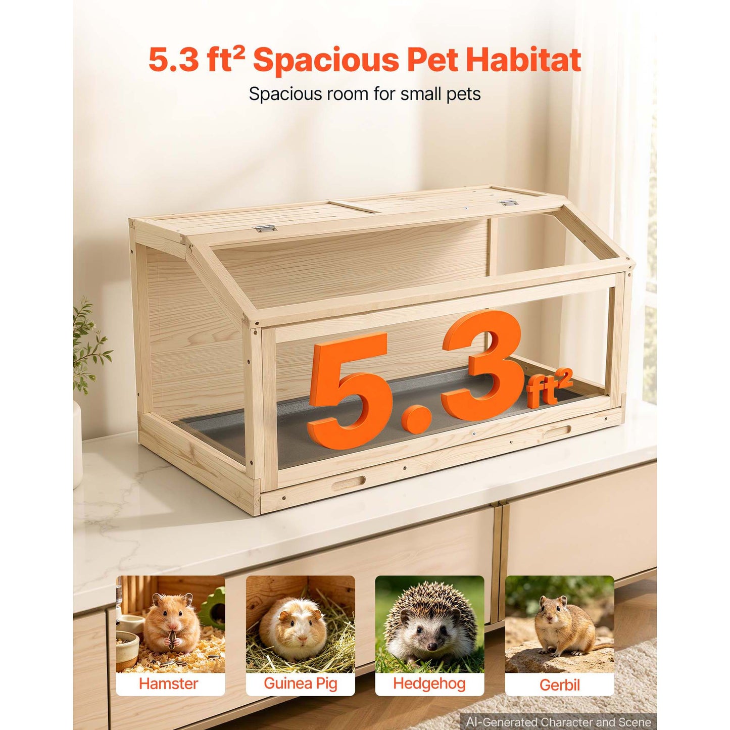 Large Wooden Hamster Cage 39.4x20.5x19.9 Inches with Acrylic View, Open Top, Chewproof Habitat for Small Pets