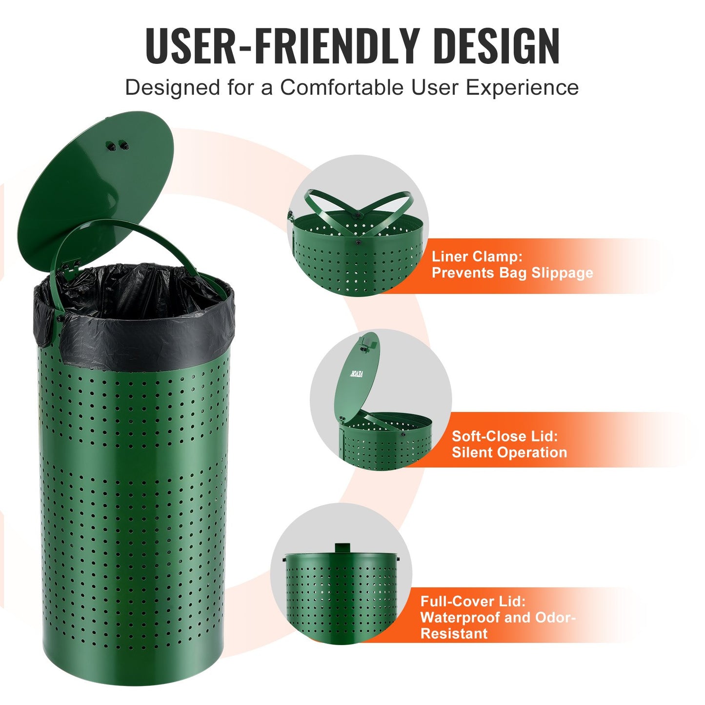 Weather-Resistant Dog Poop Trash Can 11.5 Gallons with Lid - Green