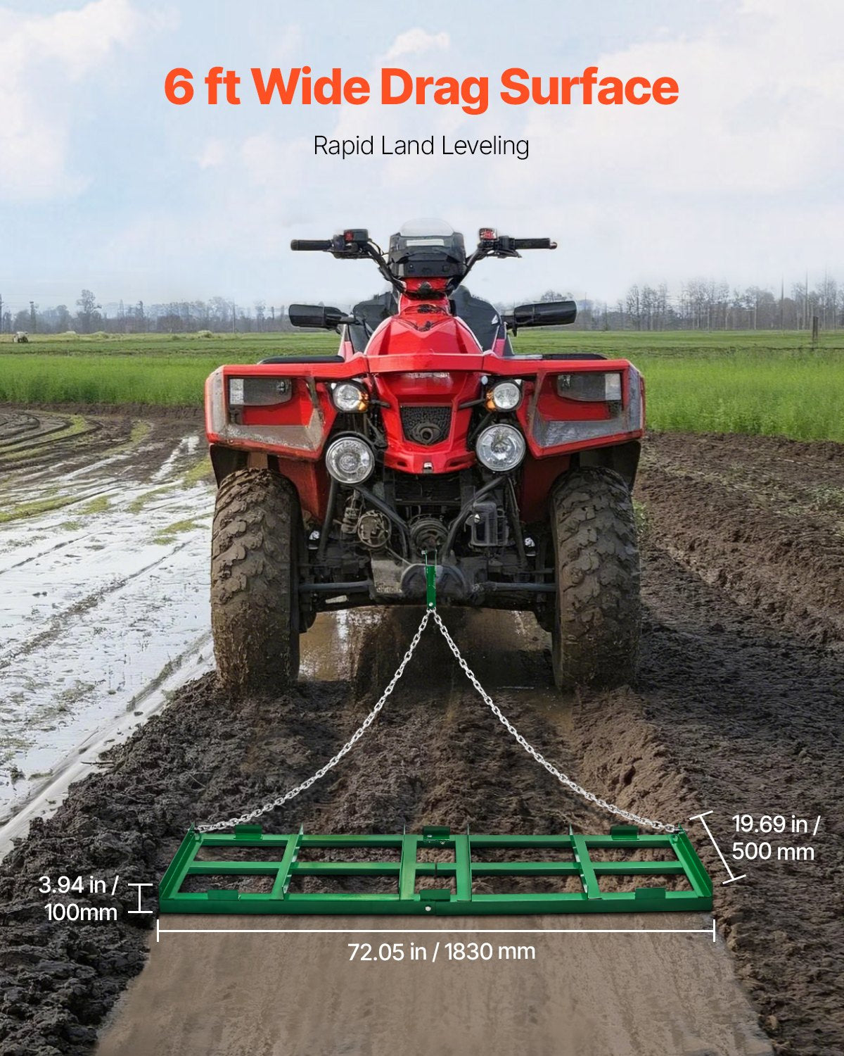 Heavy Duty 6 Ft Tow Behind Drag Harrow for Driveway & Lawn Grading