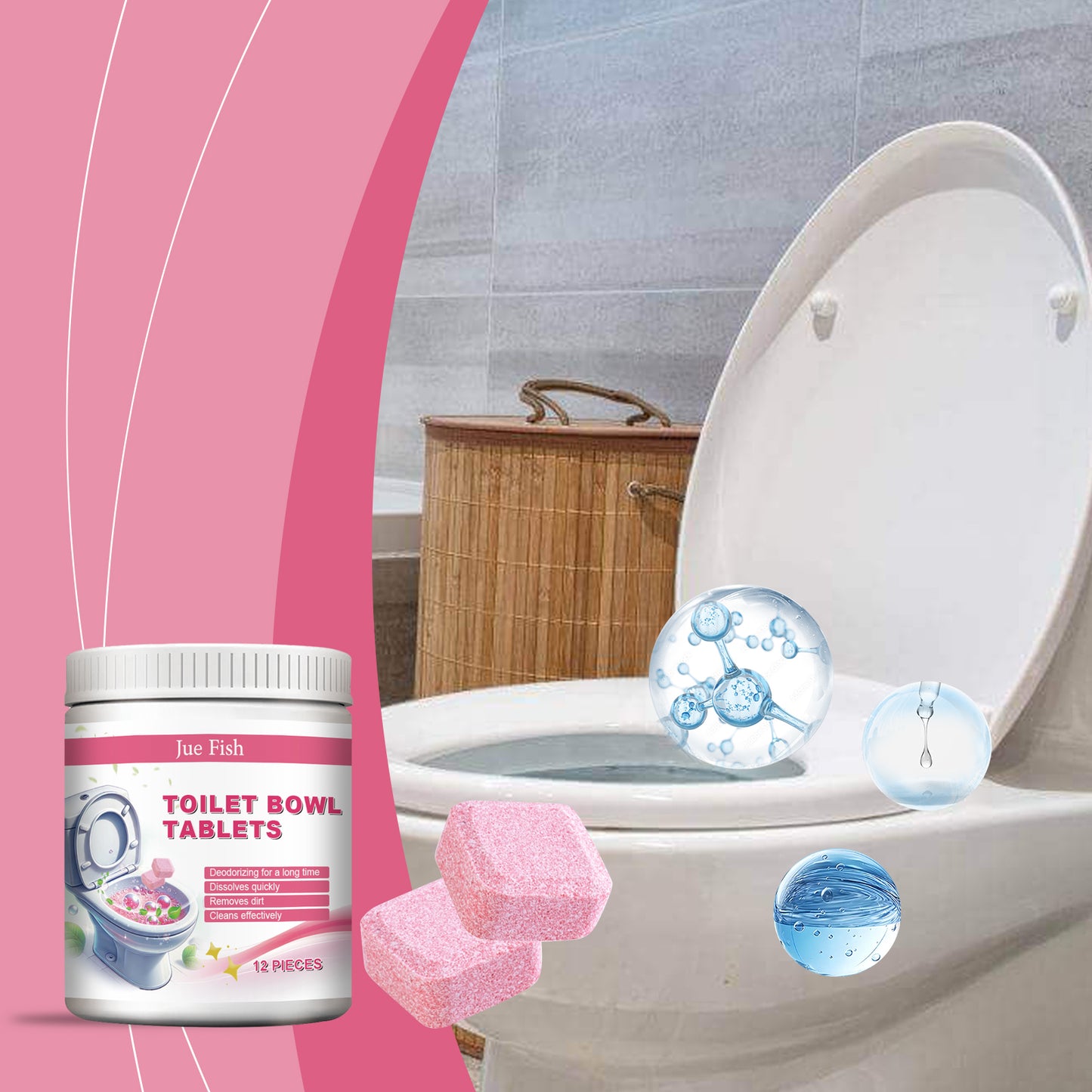 Toilet Cleaning Effervescent Tablets Pack - 12 Pieces Bottle