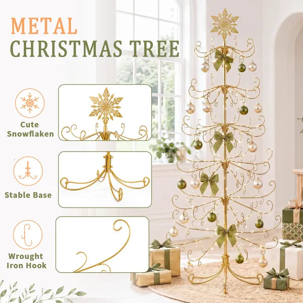 6ft Gold Iron Christmas Tree with Snowflake Topper - PVC