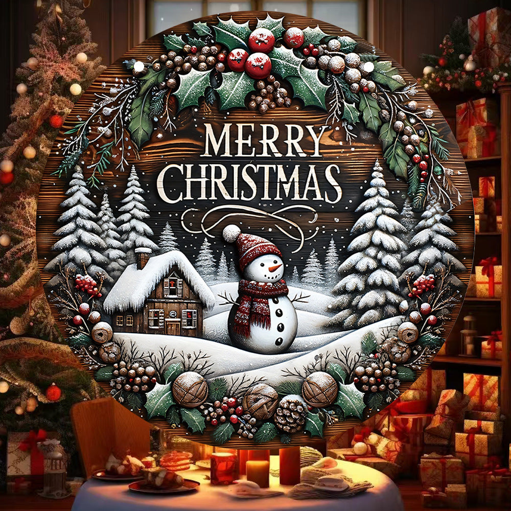 Wooden Christmas Snowman Wall Decor Outdoor Porch Sign Berry Snowman 20x20cm