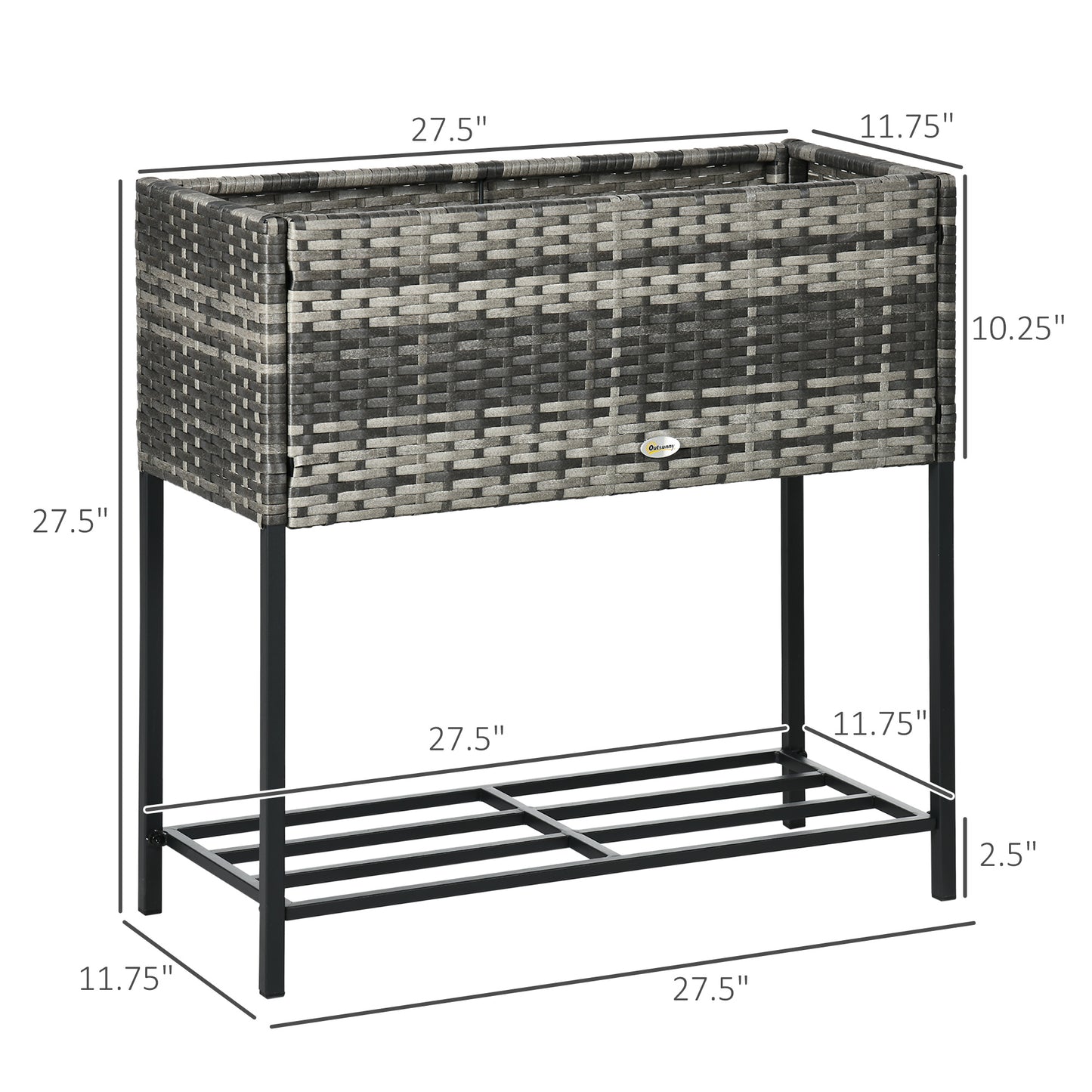 Raised Garden Bed with Rattan Wicker Look and Tool Storage Shelf - Portable Plant Planter