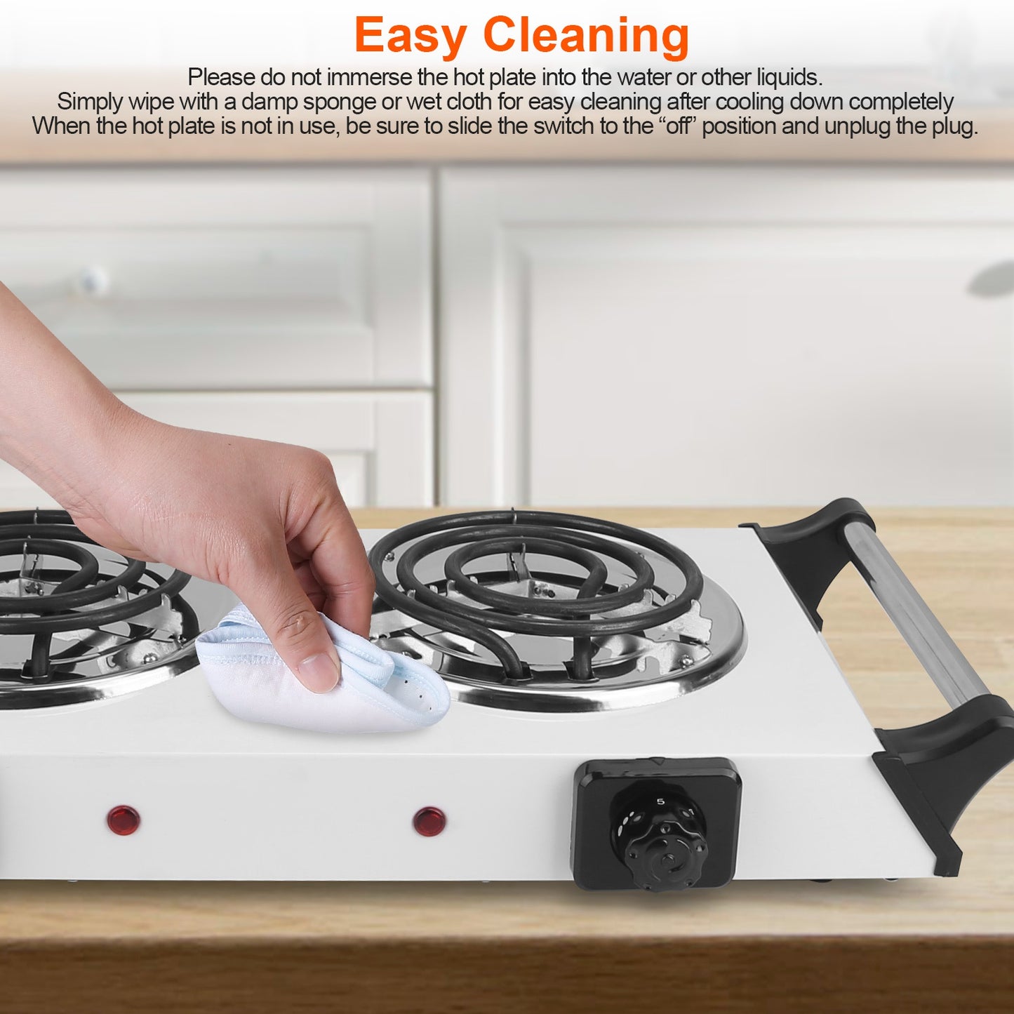 2000W Portable Electric Stove with Dual Coil Burners - White