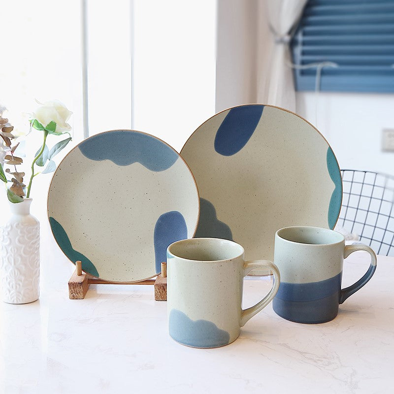 Nordic Style Ceramic Dinnerware Set - Cloud-Shaped Stoneware Plates & Mug