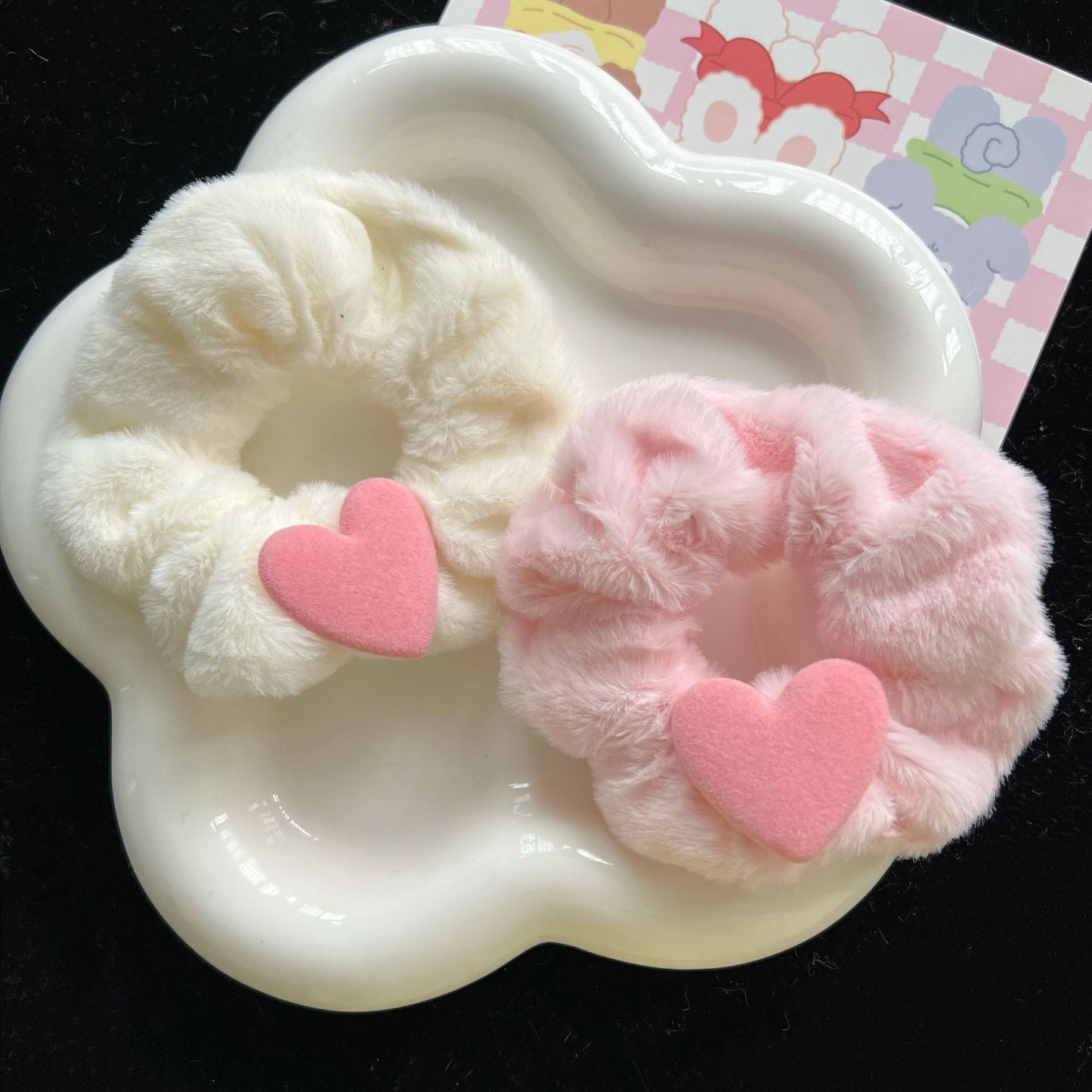 Large Plush Hair Ring with Flocking Heart - Colorful Hair Accessory for Women