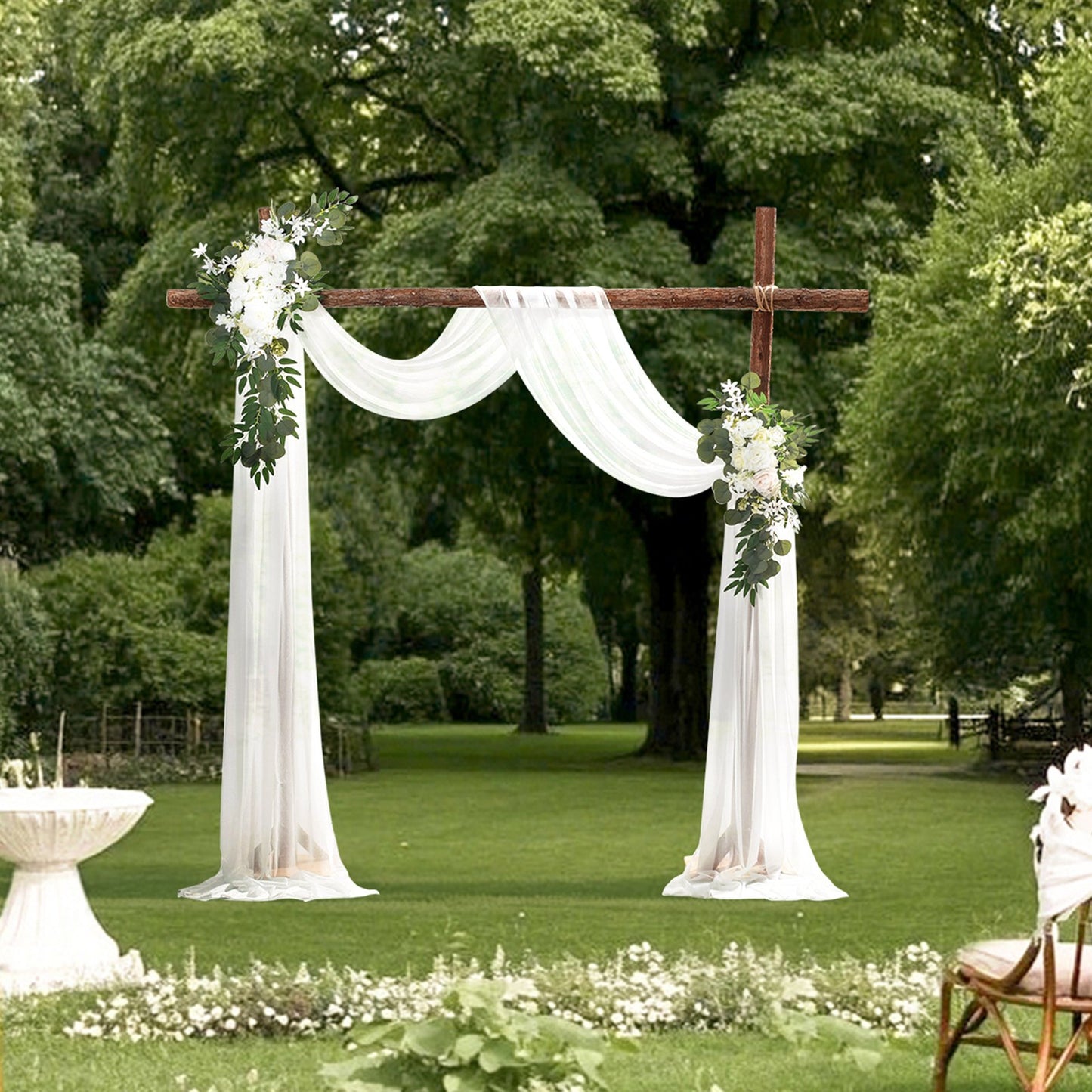 Artificial Wedding Arch Flowers Kit with 21ft Draping Fabric - White, Pack of 3