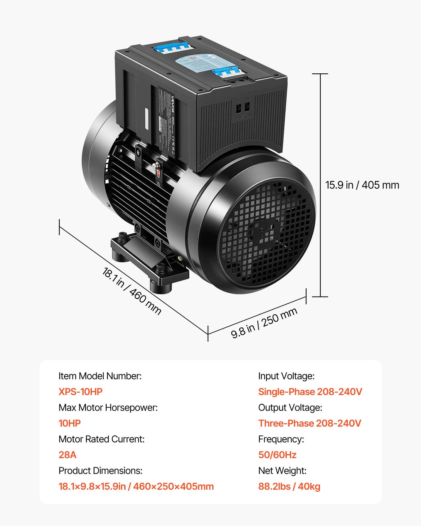 10HP Single Phase to 3-Phase Rotary Converter for Heavy Equipment - Black