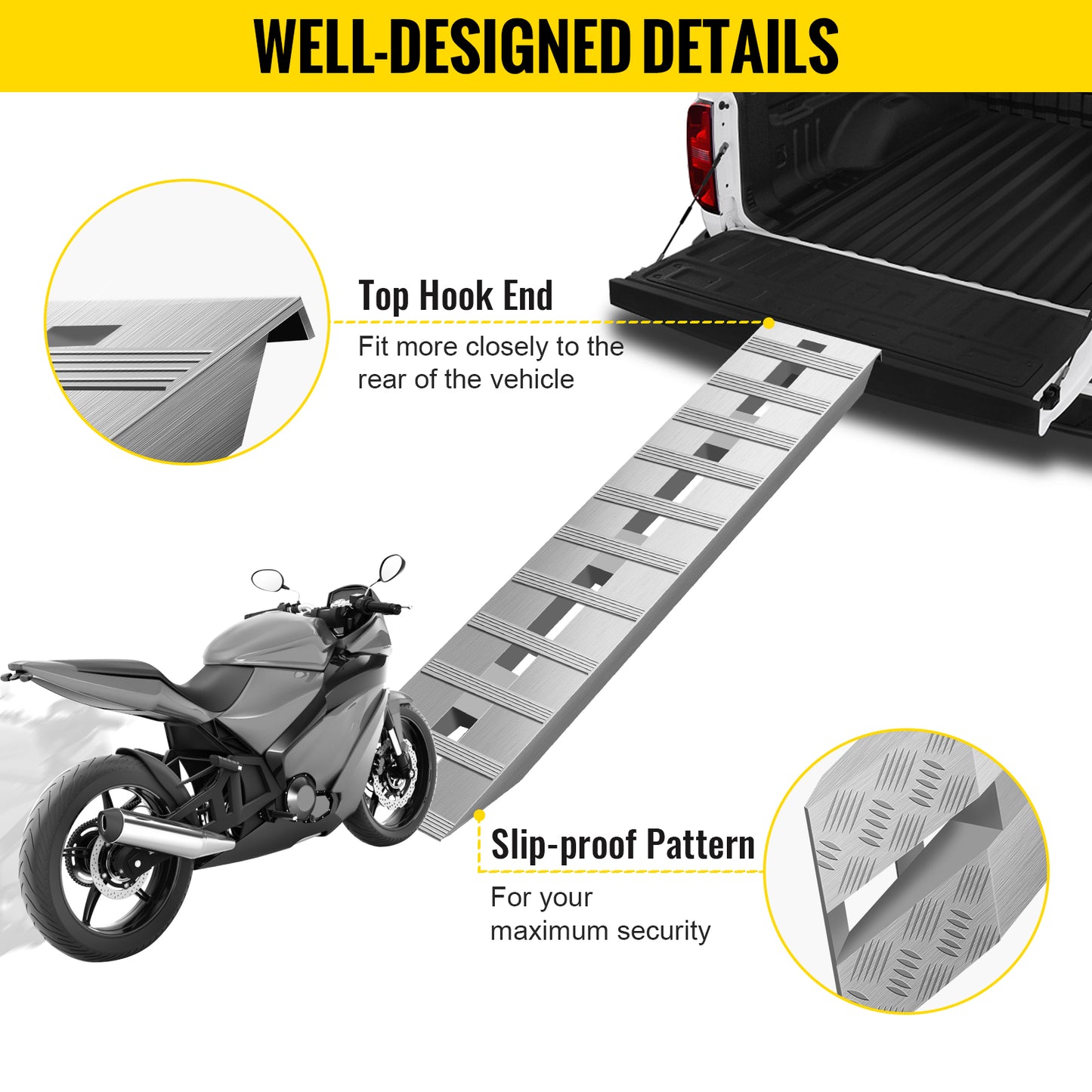 60-Inch Aluminum Trailer Loading Ramps 6000LBS Capacity - Beavertail Hook End, 1 Pair