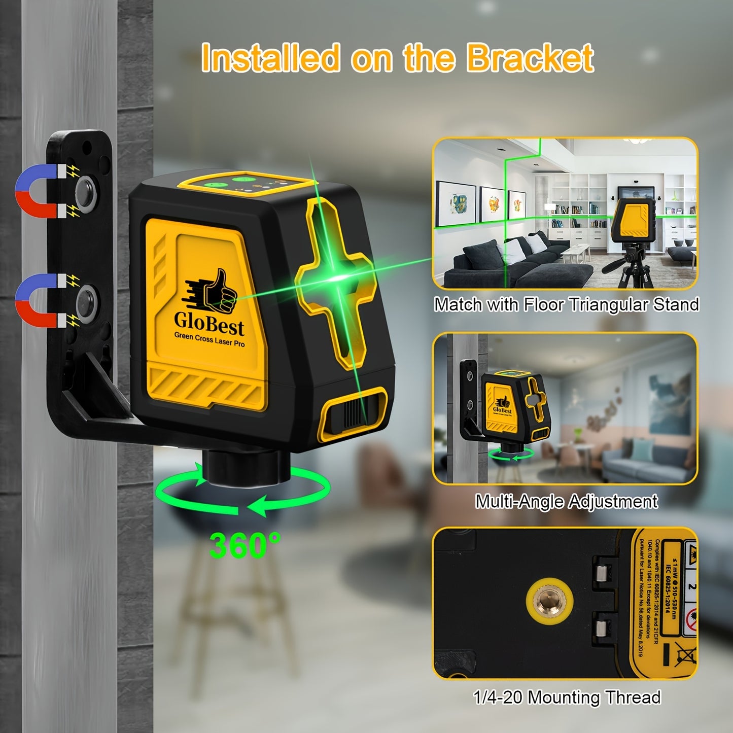 Laser Level 100Ft Self-Leveling Cross Line Green Beam with Magnetic Base
