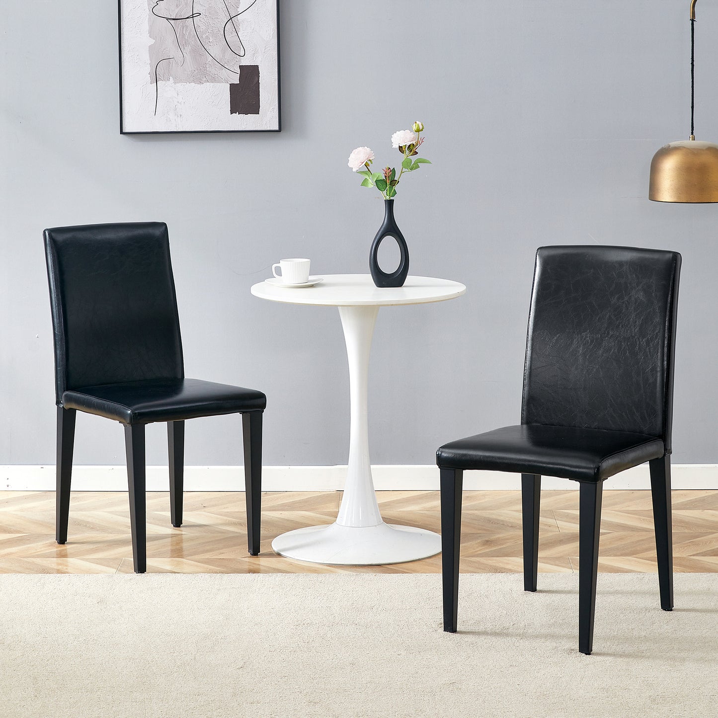 Two Black PU Dining Chairs, Simple And Versatile, Comfortable