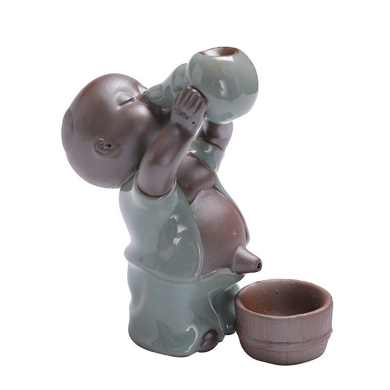 Chinese Backflow Incense Burner with Cracked Ice Boy Ceramic Decor for Aromatherapy