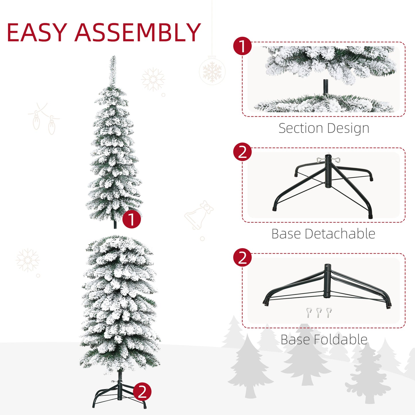 6ft Snow Flocked Slim Pencil Christmas Tree - Green