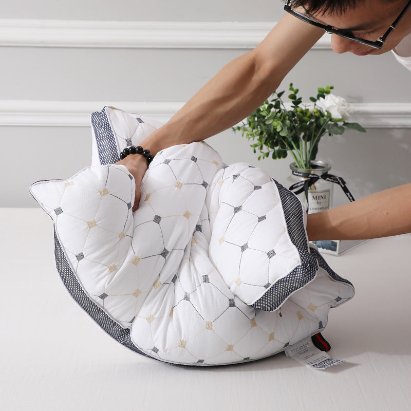 Non-Collapse High & Low Pillow Set - White Plaid Bedding with Multiple Weights