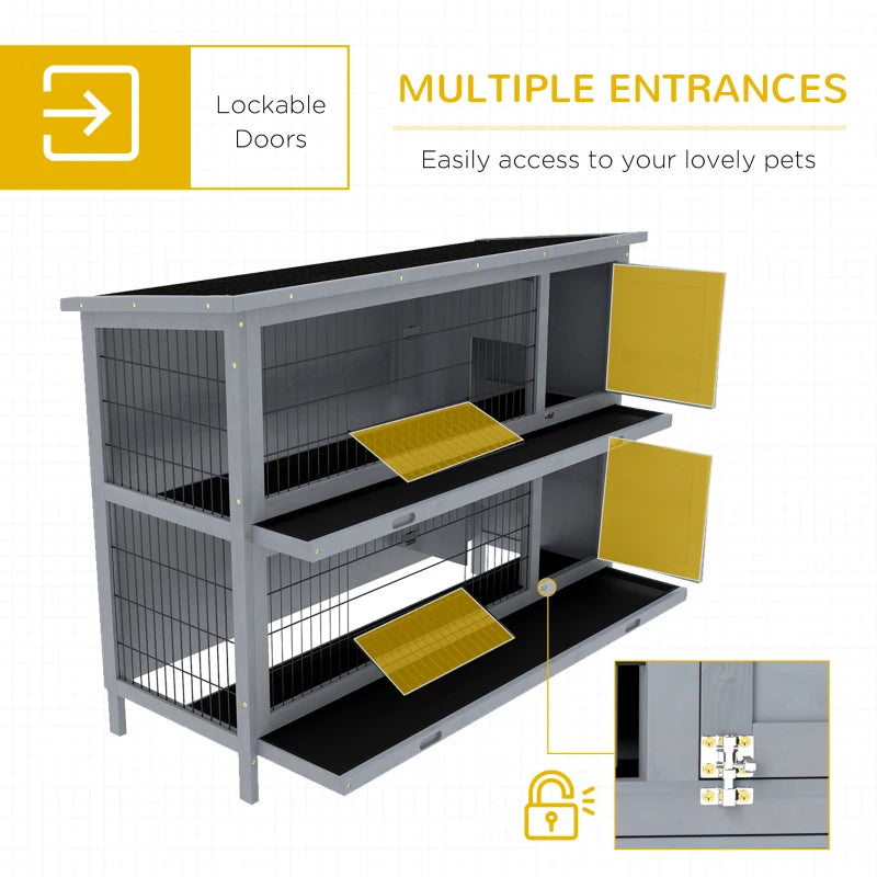 Large 2-Story Rabbit Hutch Pet House with Lockable Doors and Removable Trays