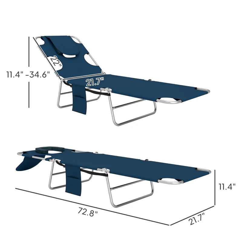 Adjustable Outdoor Chaise Lounge Chair - Dark Blue & Silver