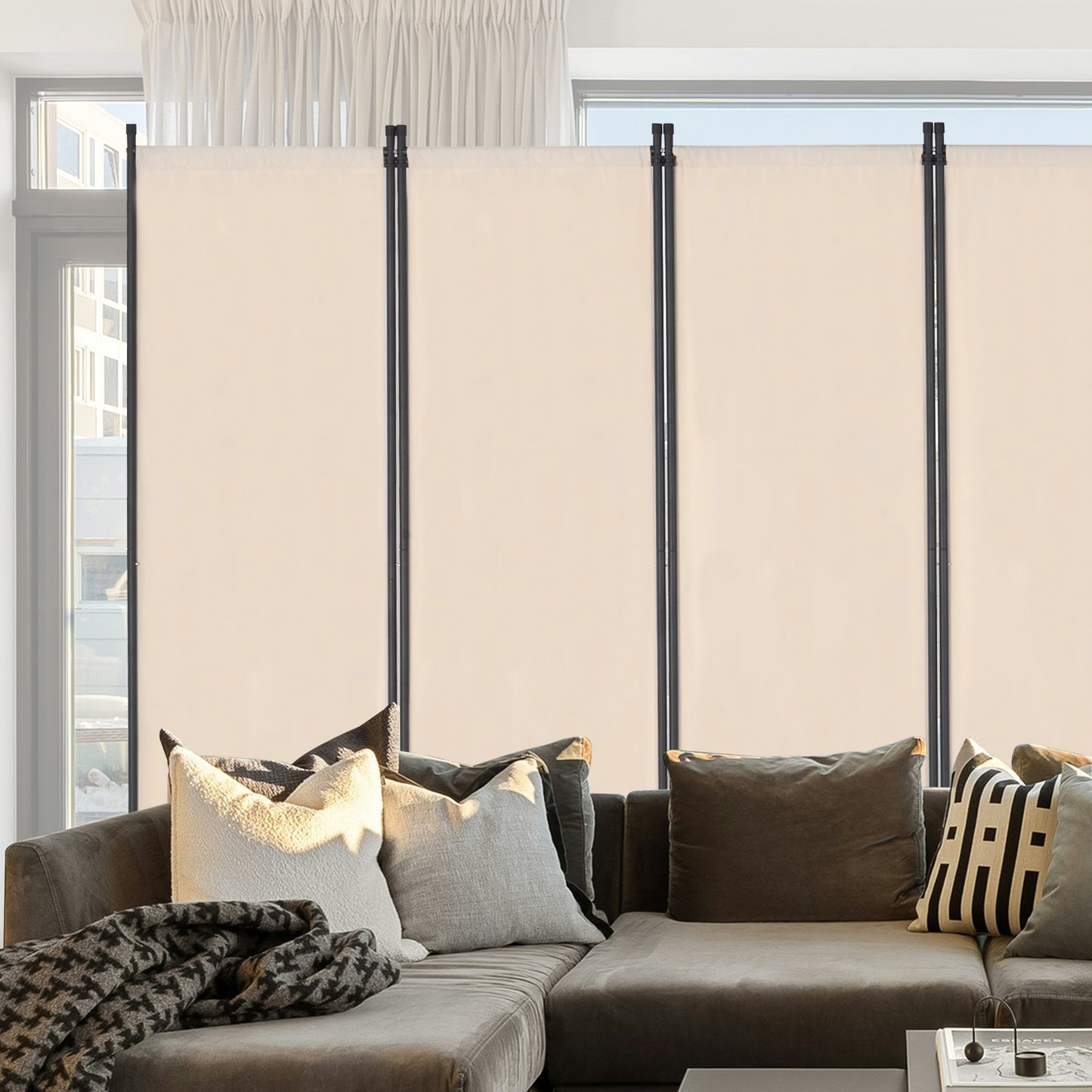 6 Panel Folding Room Divider - Portable Privacy Screen in Beige
