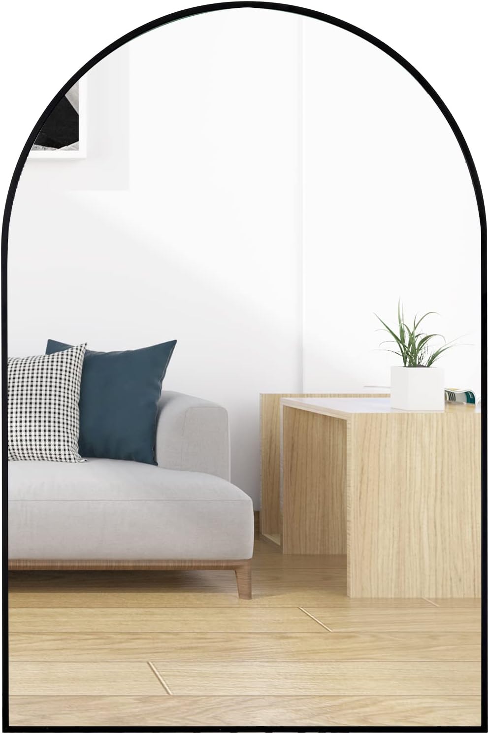 24x36 Inch Arched Black Metal Framed Bathroom Mirror