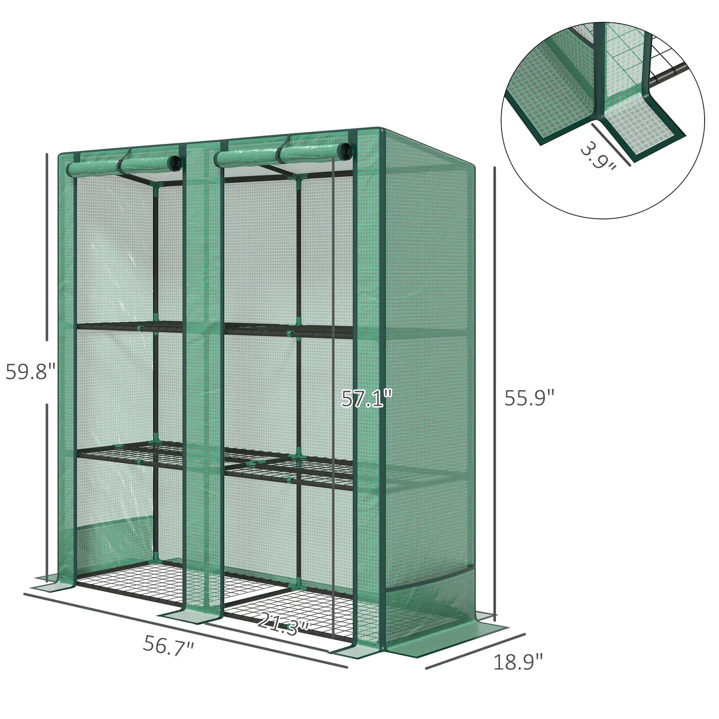 Portable Lean-To Greenhouse with Three-Tier Plant Shelf - Green