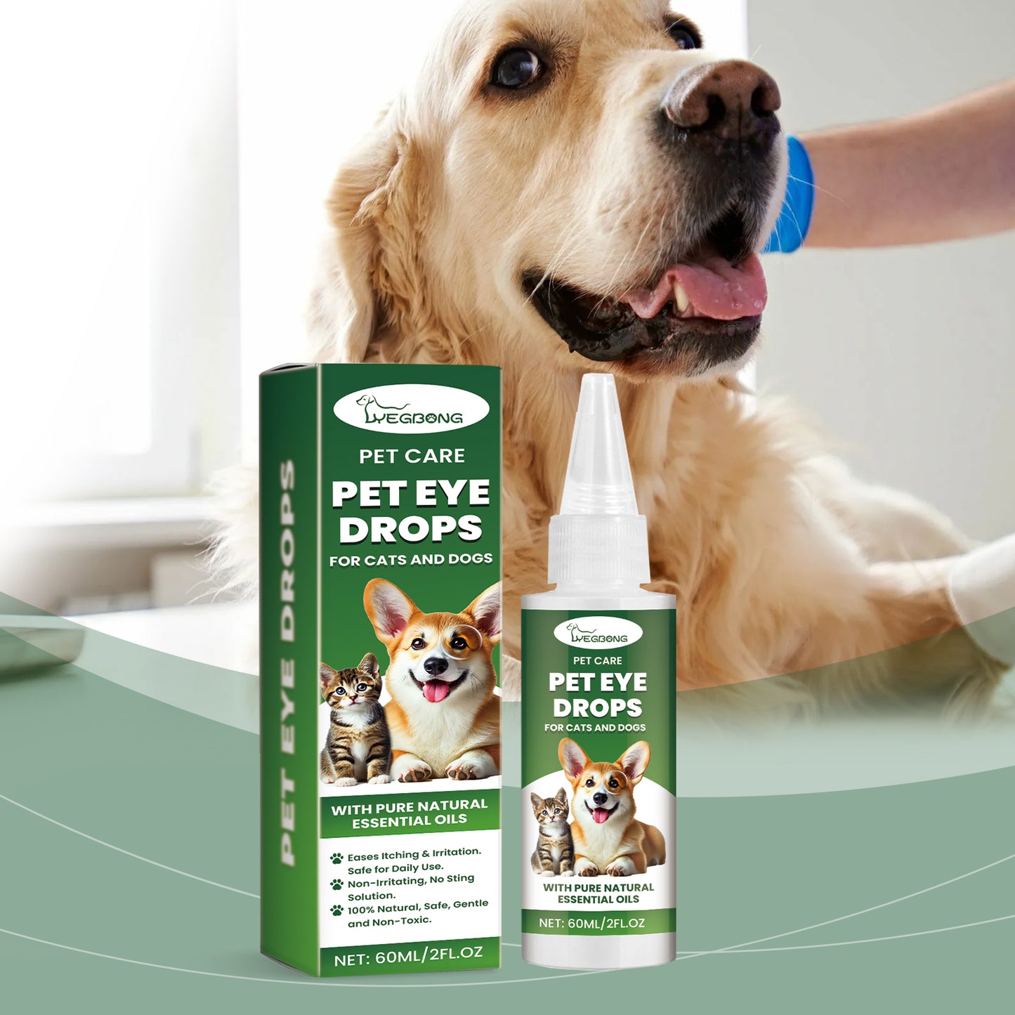 Pet Eye Drops for Dogs & Cats - Gentle Eye Care with Sodium Hyaluronate & Vitamin E, 60ml