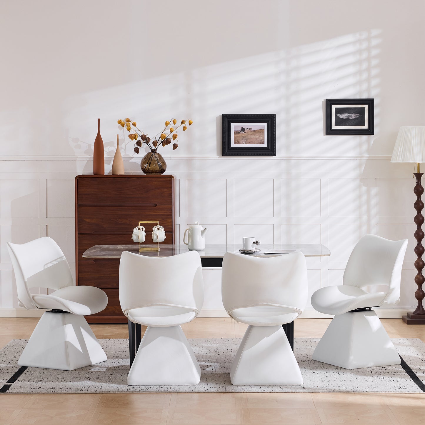 White Swivel Dining Chair - Modern High-Back Design