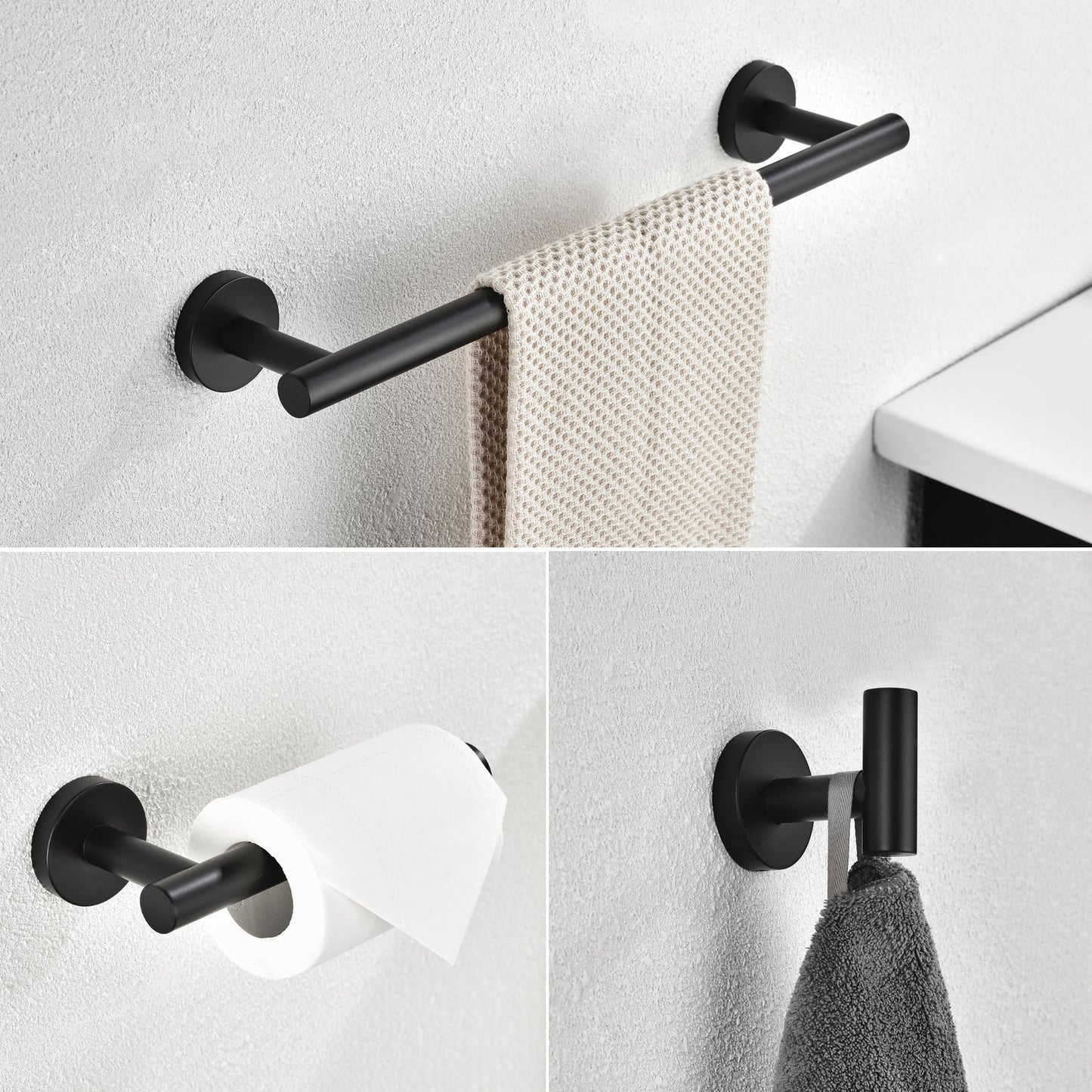 3-Piece Bathroom Hardware Accessories Set - Matte Black