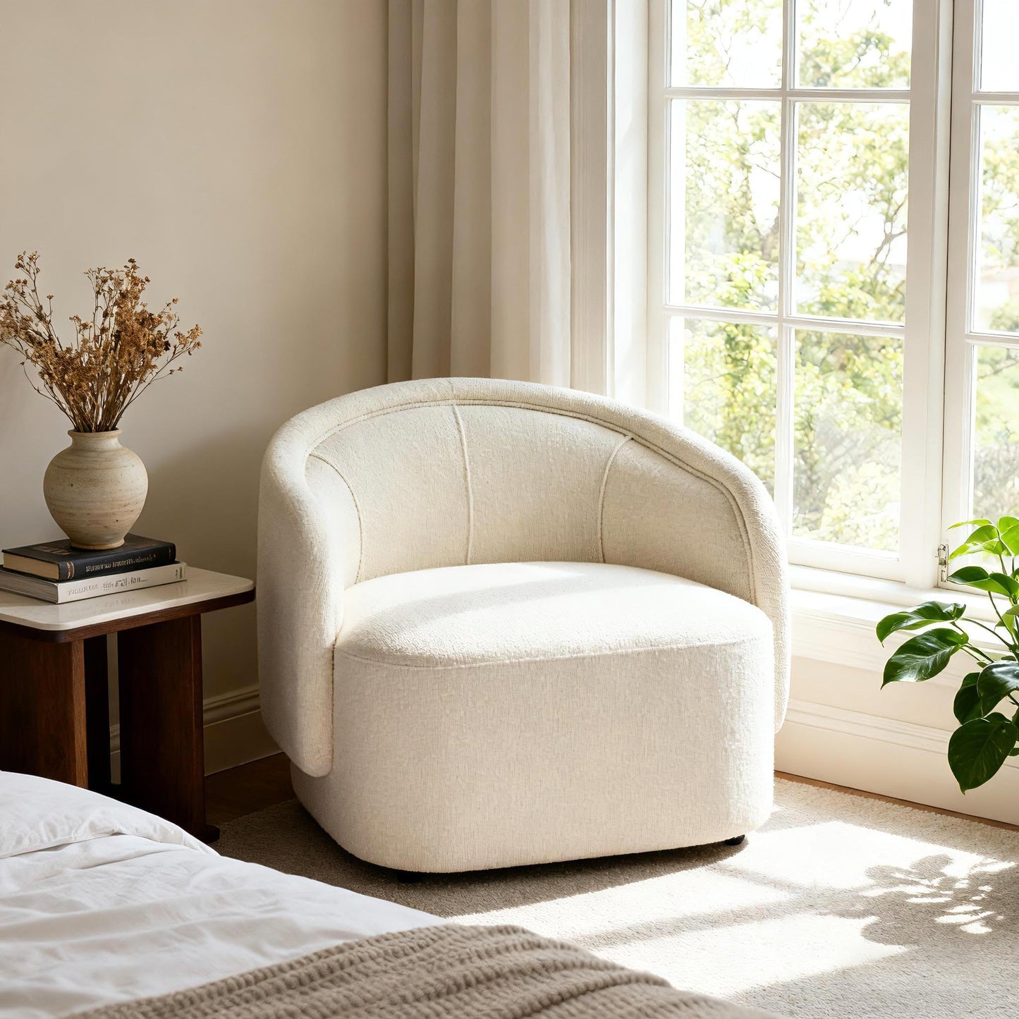 Amanda Cream Accent Chair Curved Boucle