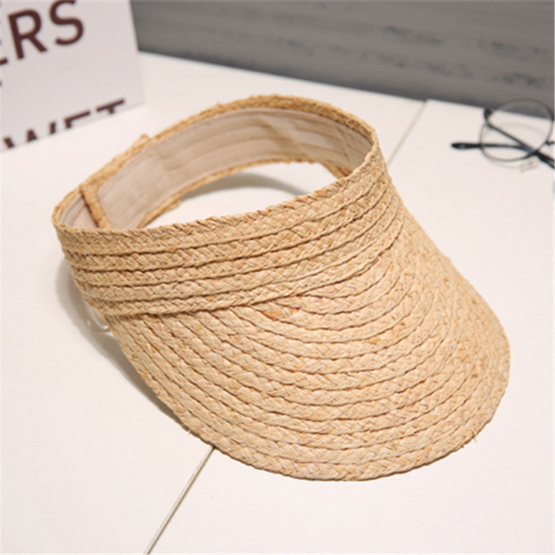 Ladies Summer Woven Raffia Straw Sun Visor Hat - Adjustable Wide Brim