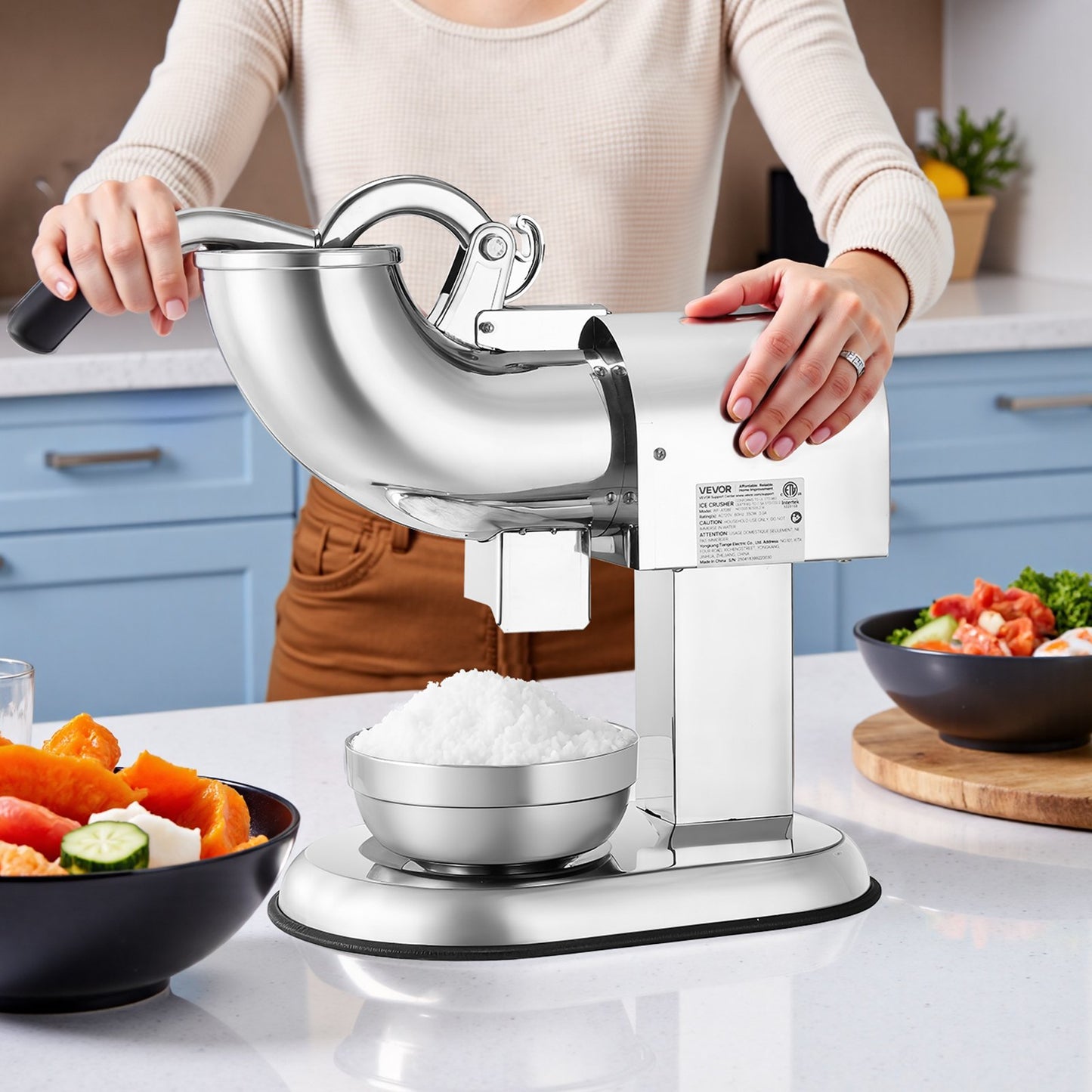 Electric Ice Crusher 440LBS/H Snow Cone Maker Shaved Ice Machine Silver