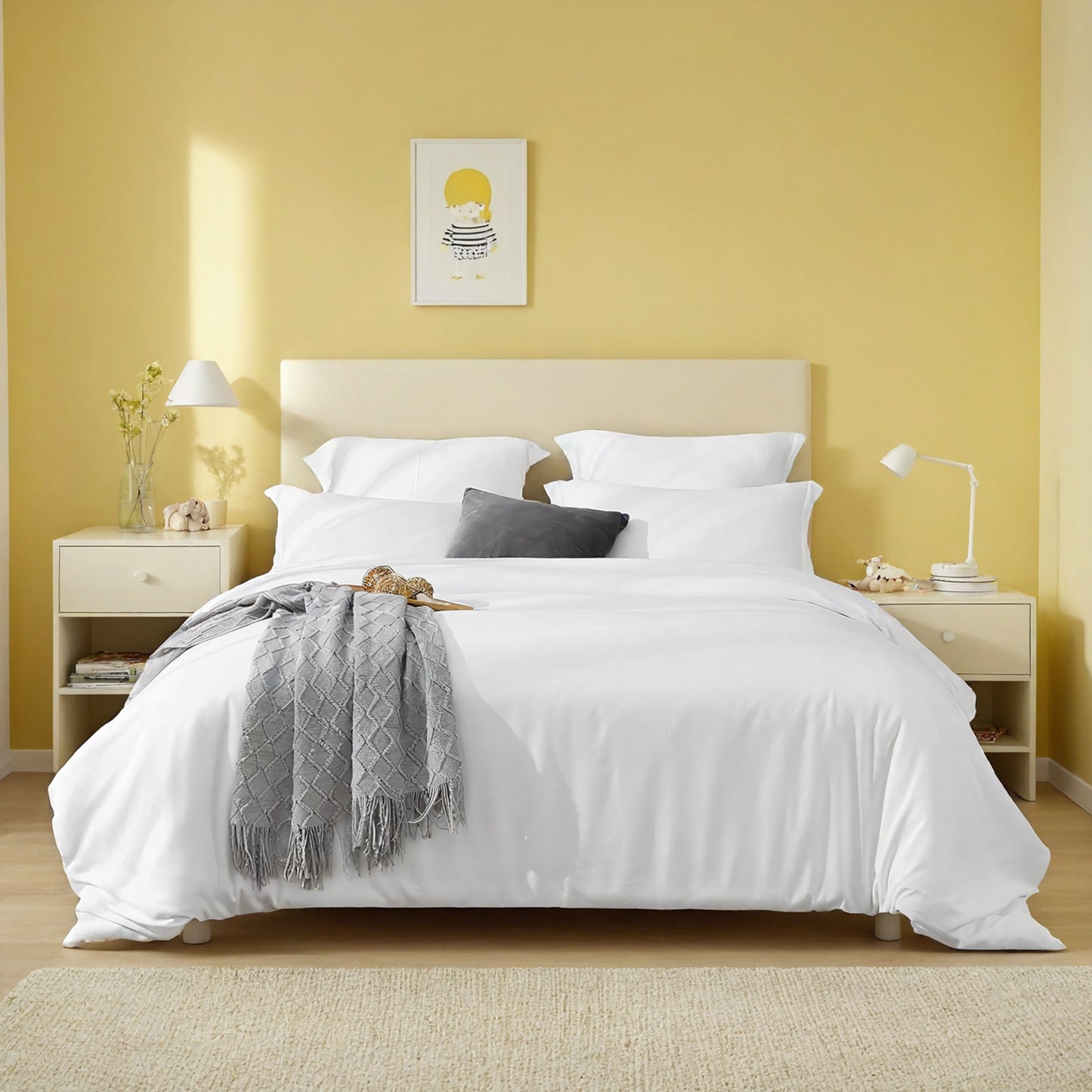 Extra Large Duvet Cover Set - White & Pink Microfiber Bedding