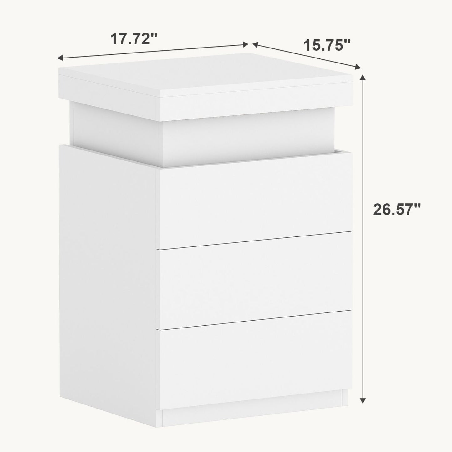 Modern LED Nightstand with Charging Station & 3 Drawers
