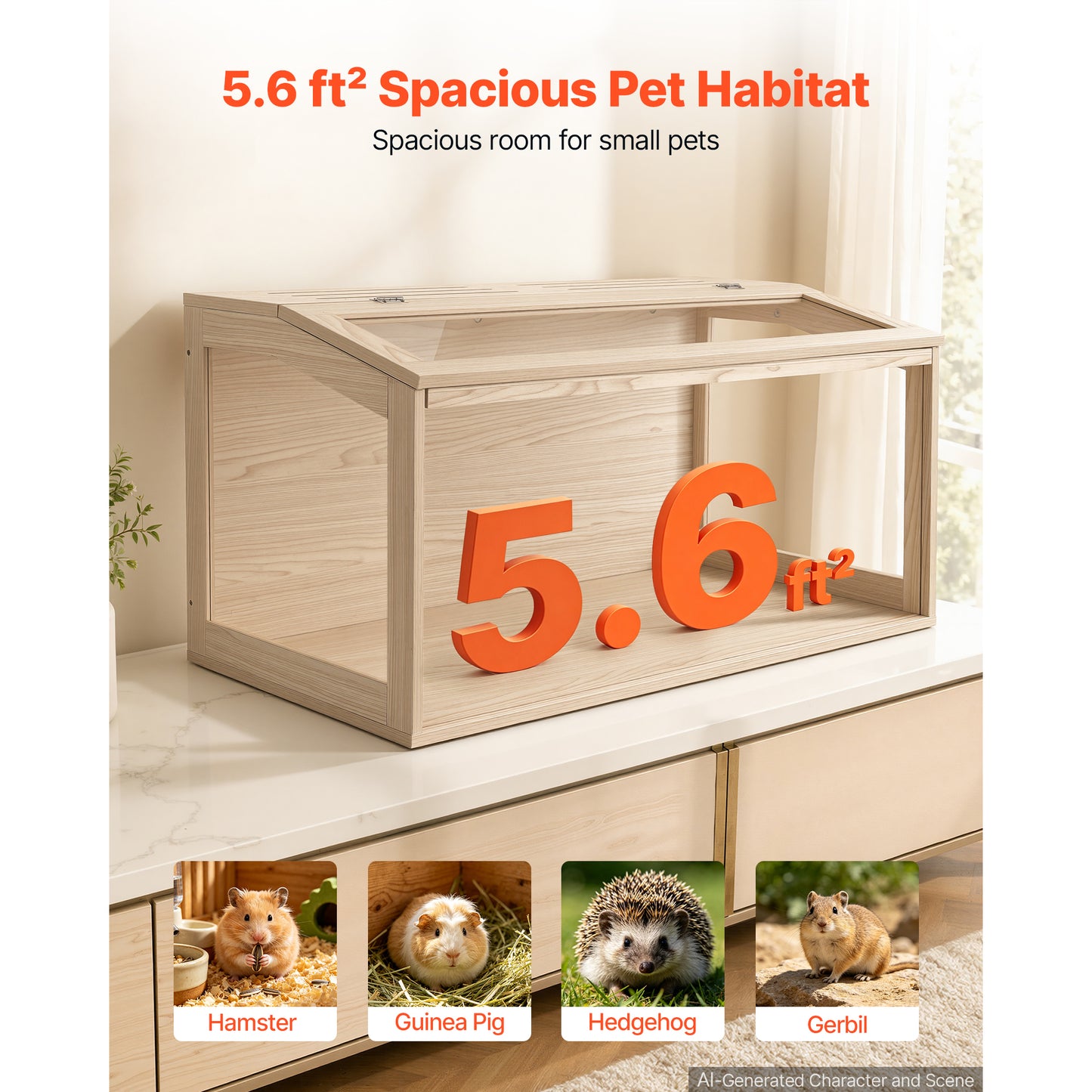 Wooden Hamster Cage 40.1x20.4x20.1 Inches Small Animal Habitat with Acrylic View
