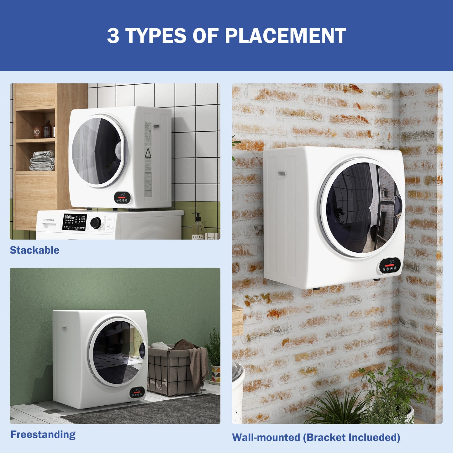 Portable Clothes Dryer 1.5 cu.ft Compact Laundry Dryer for Apartments Dorms RVs - White
