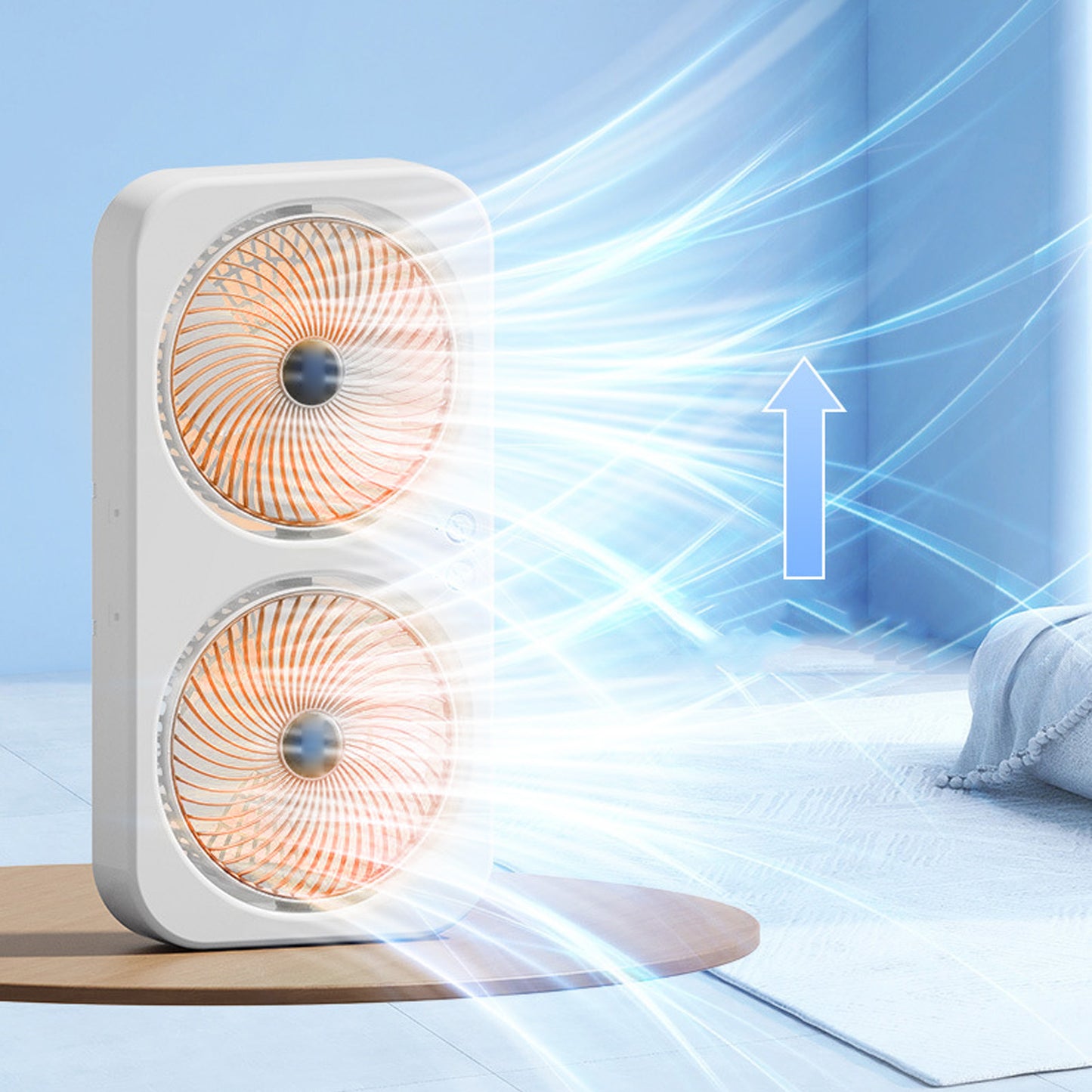 Silent USB Rechargeable Dual Fan with Multi Speed Control - Orange