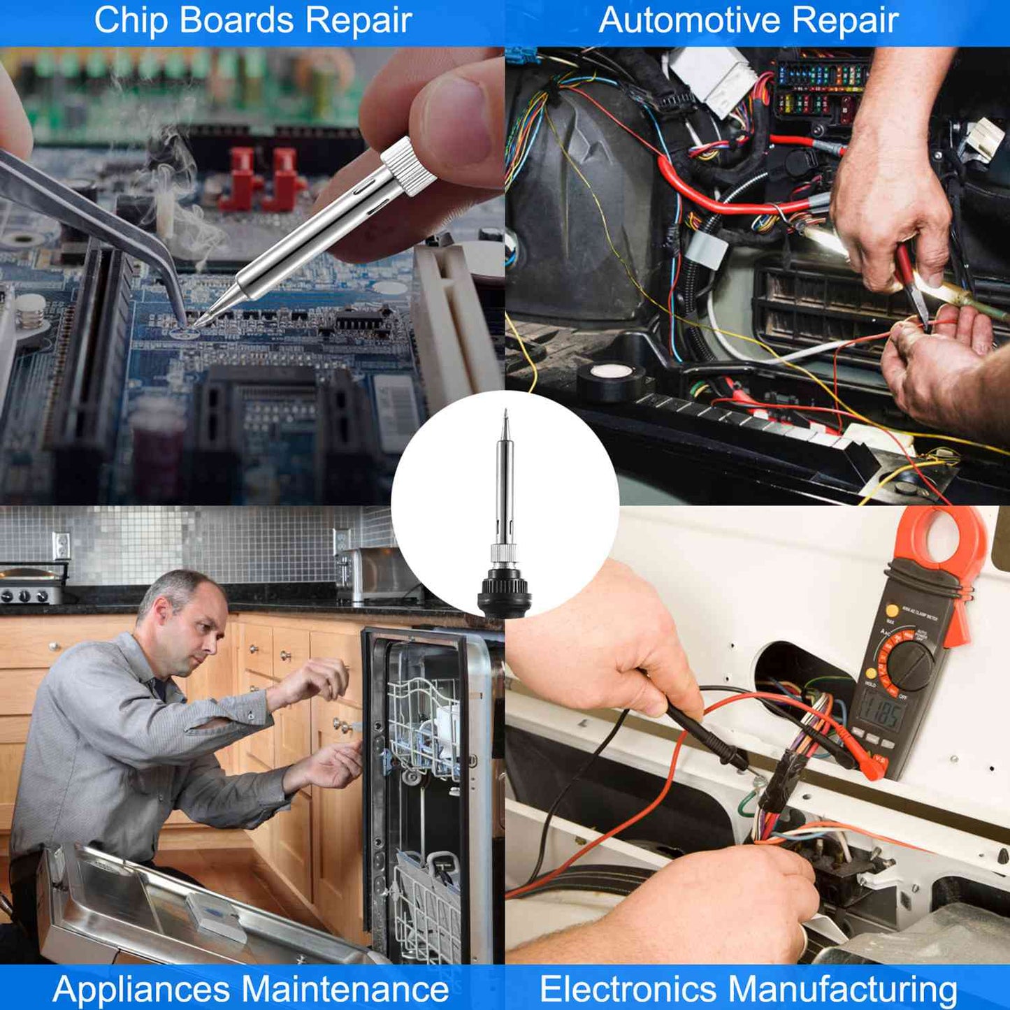 110V Adjustable Temperature Soldering Iron Kit with 5 Tips for PCB Electronics Repair