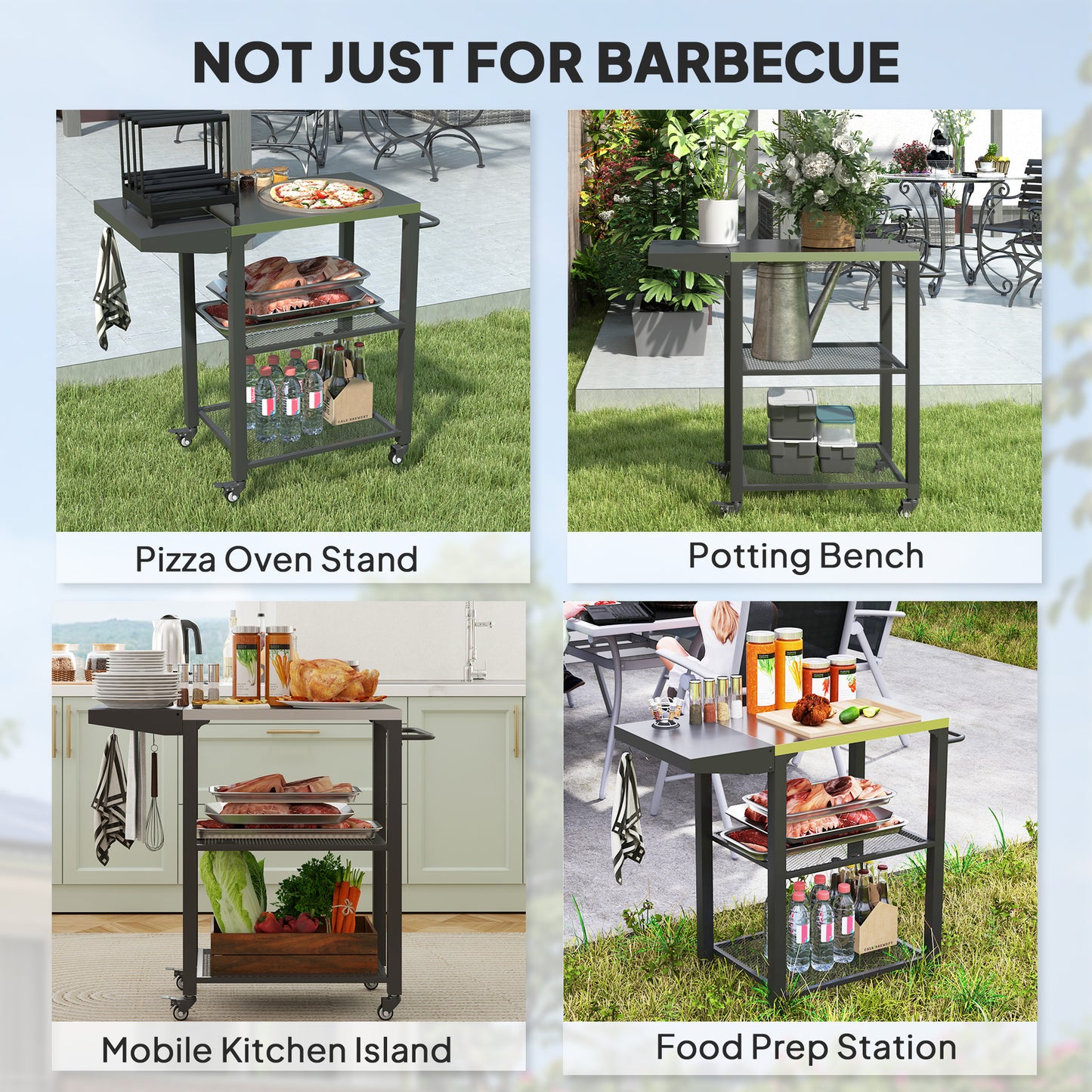 Three-Shelf Stainless Steel Outdoor Grill Cart with Foldable Side Table