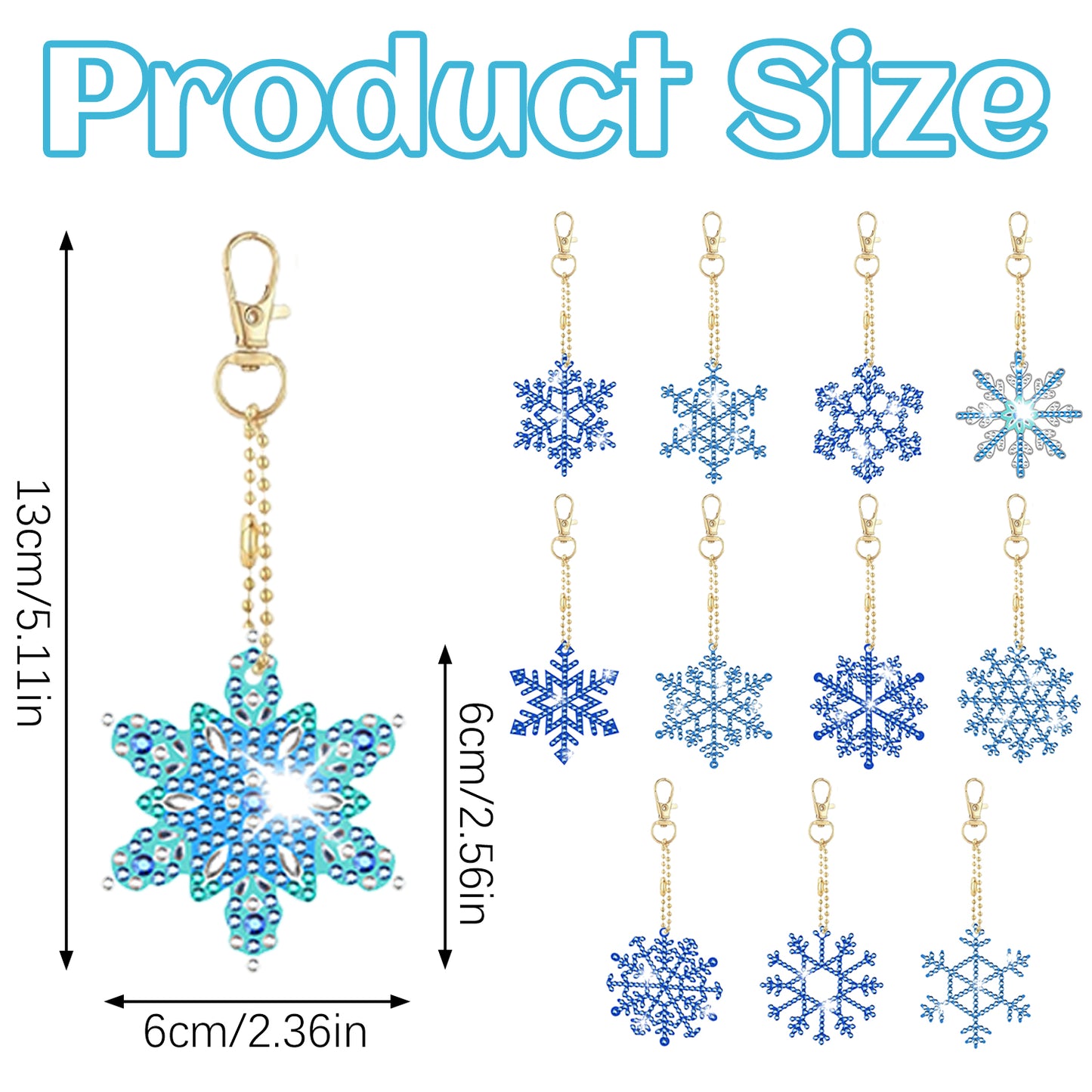 Snowflake Rhinestones Painting Keychain Kits - 12 Packs