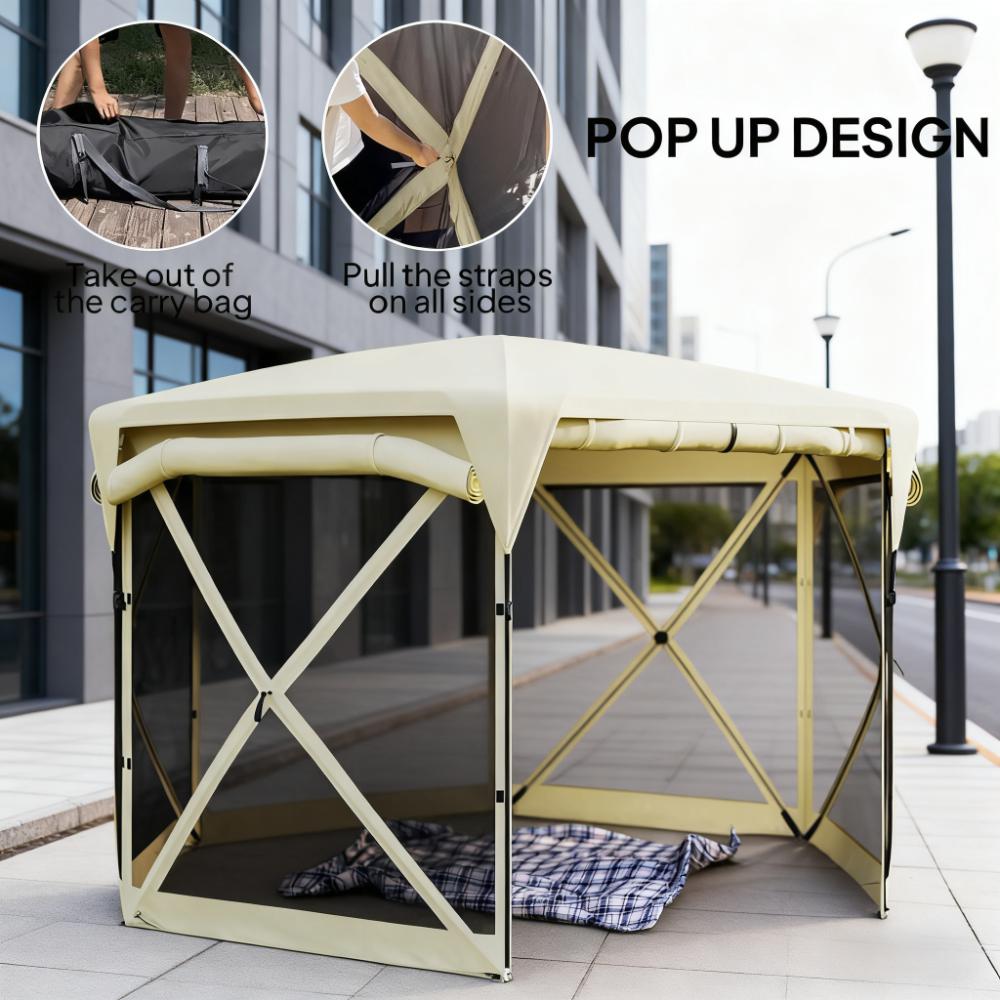 11x11 ft Pop-Up Gazebo Tent with Removable Roof Cover - Beige