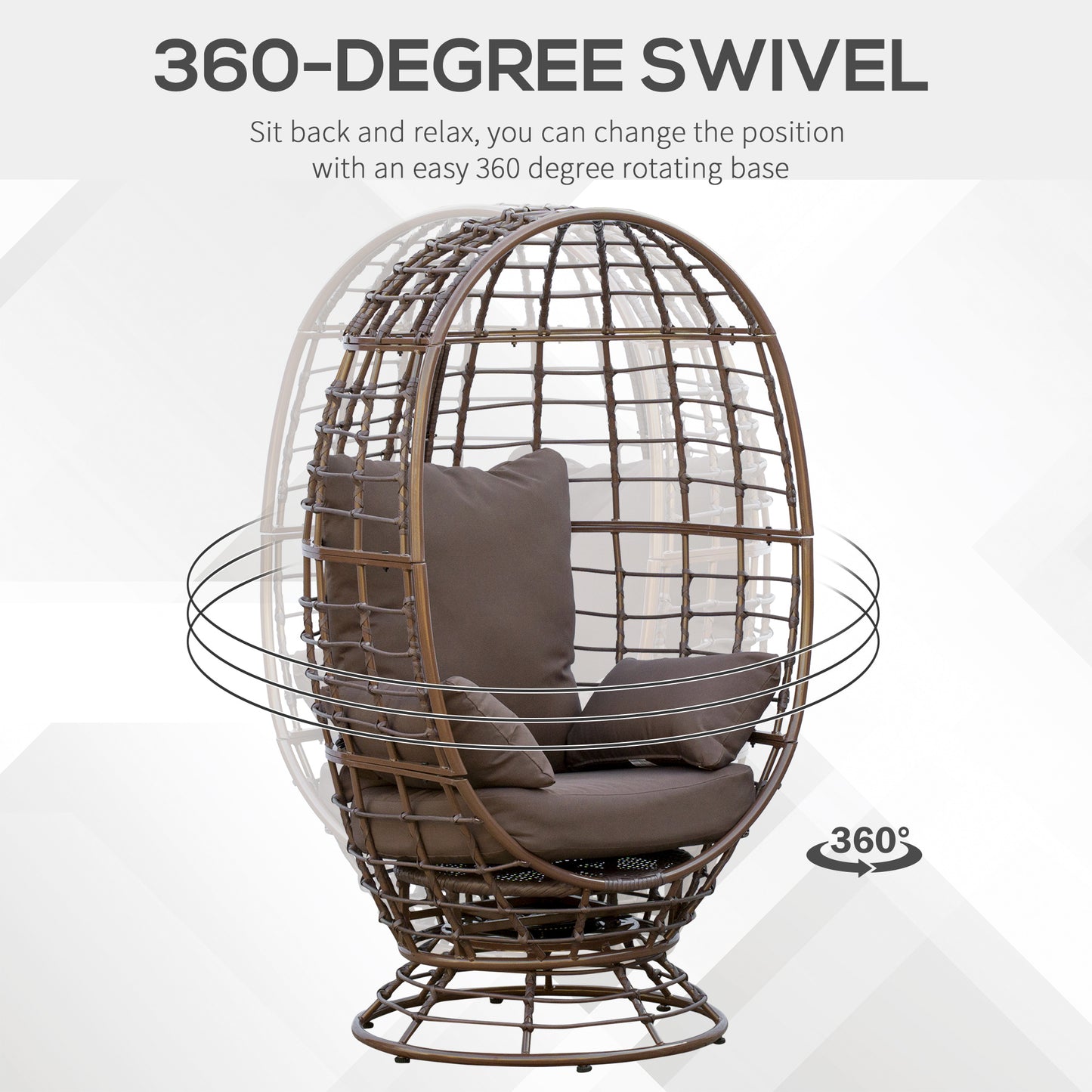 360° Rotating Wicker Egg Chair - All-Weather Brown Rattan Seat