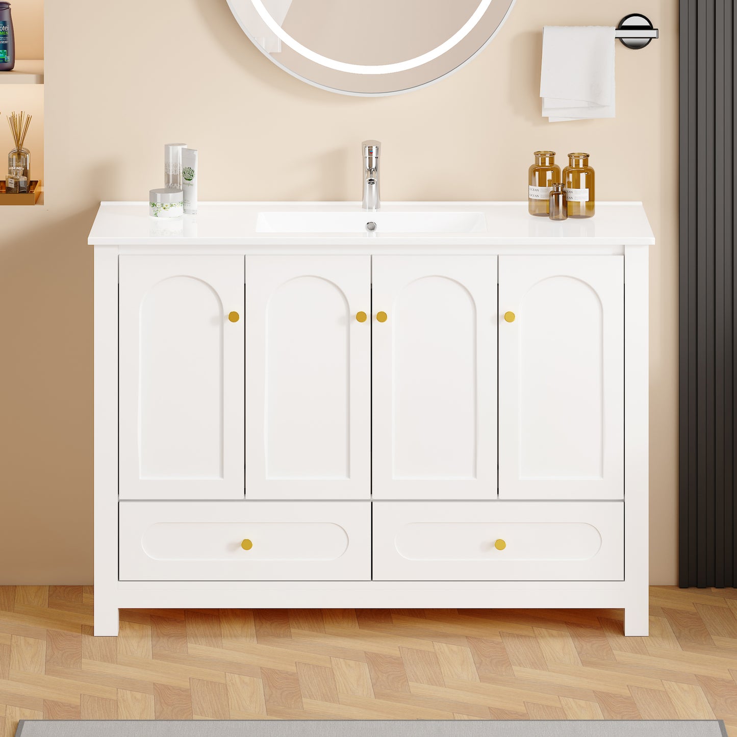 48" White Bathroom Vanity with Resin Sink Combo - Abundant Storage