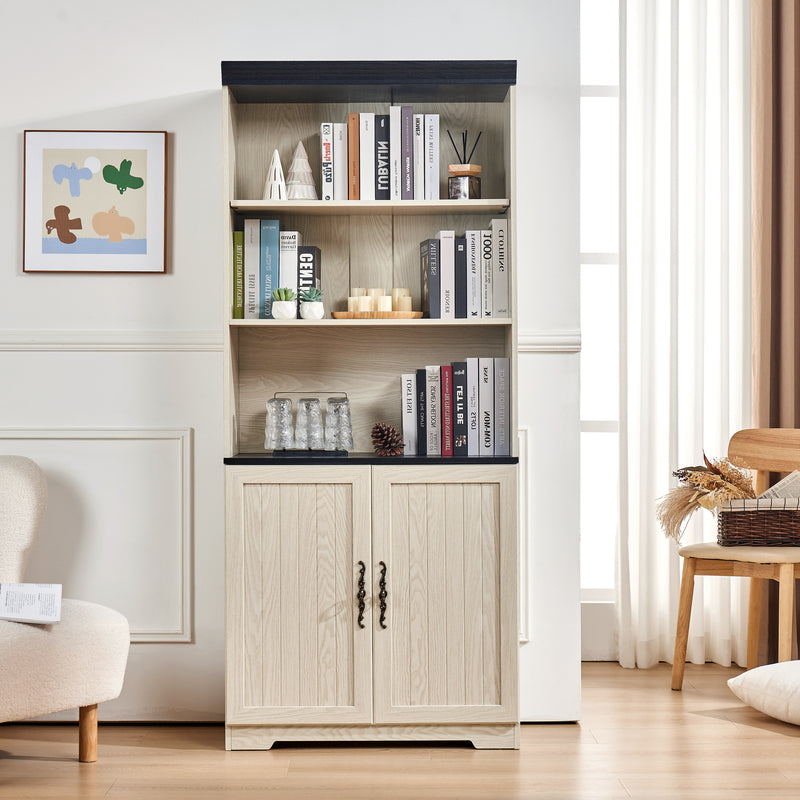 Tall Storage Cabinet with Adjustable Shelves & Barn Doors - Grey