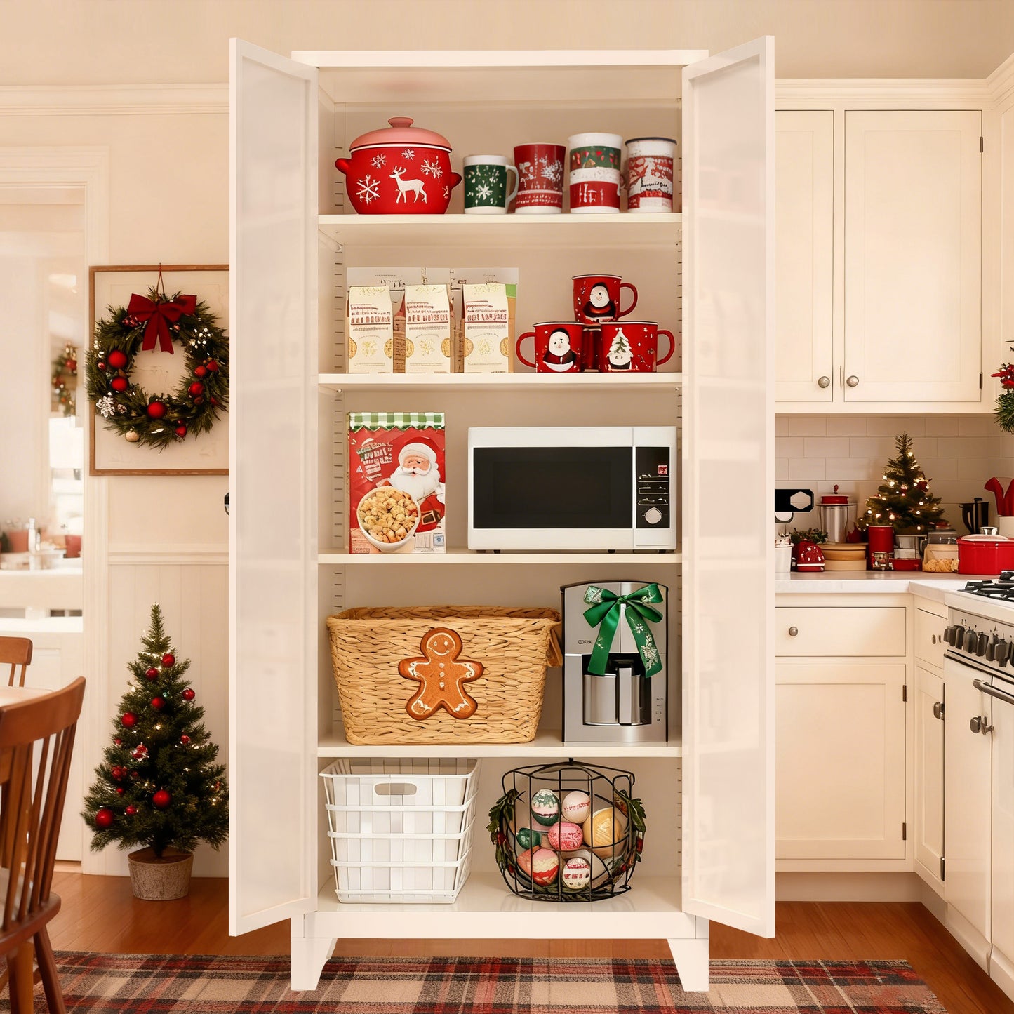71'' Metal Storage Cabinet with Lock & Adjustable Shelves - Beige