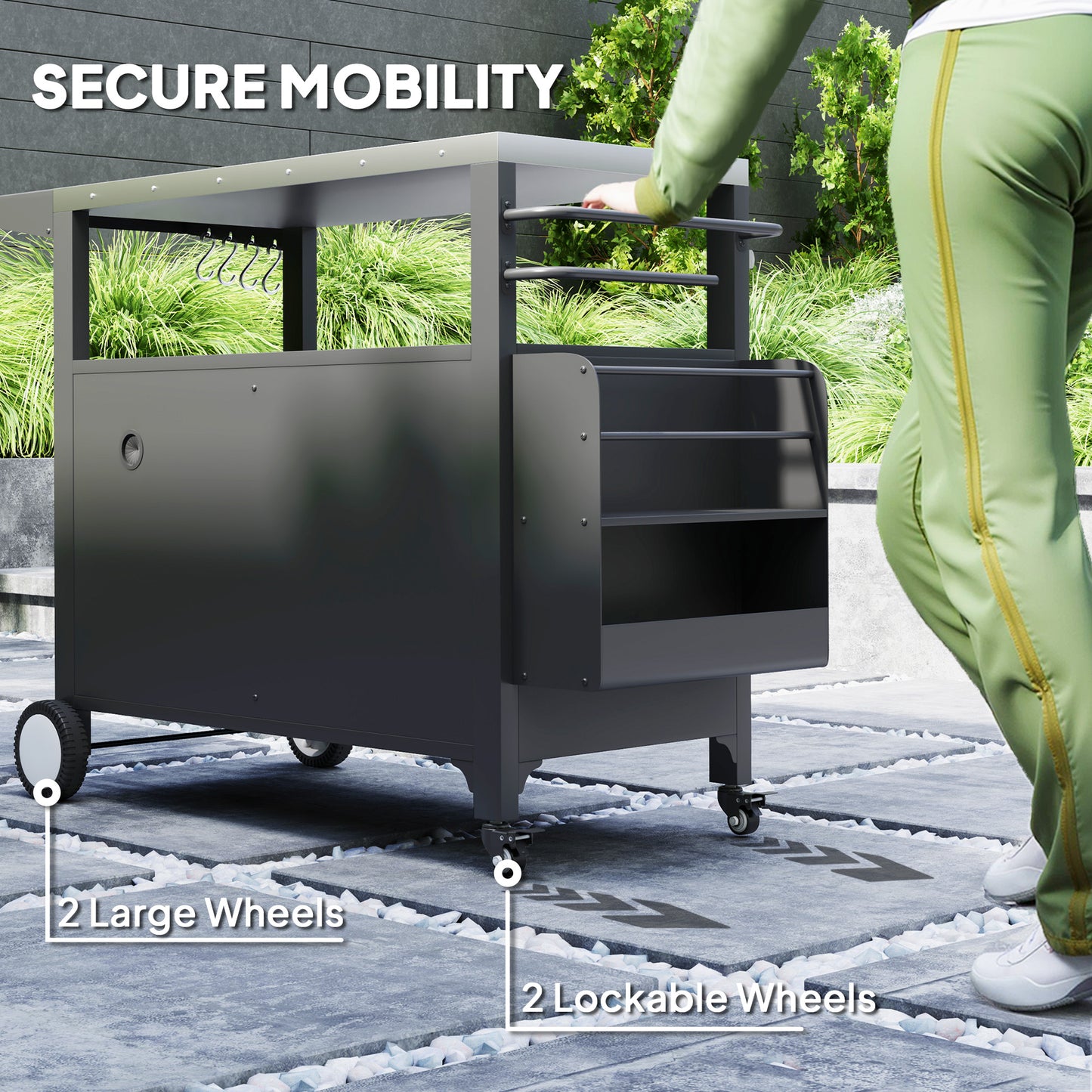 Outdoor Grill Cart with Stainless Steel Top & Foldable Side Table
