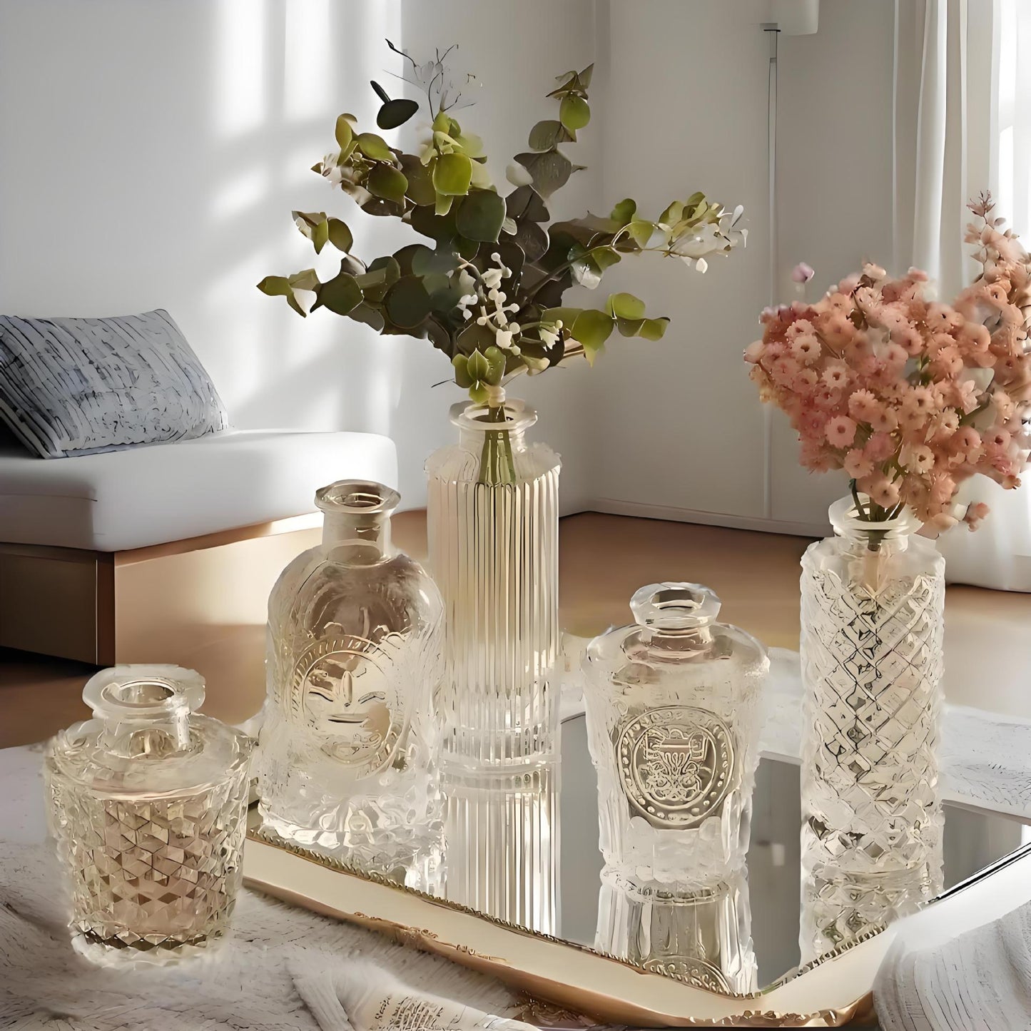 Mini Glass Vase - Embossed French American Style Home Decor