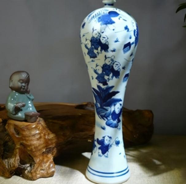 Porcelain Blue-and-White Plum Blossom Vase - Modern Minimalist Home Decor