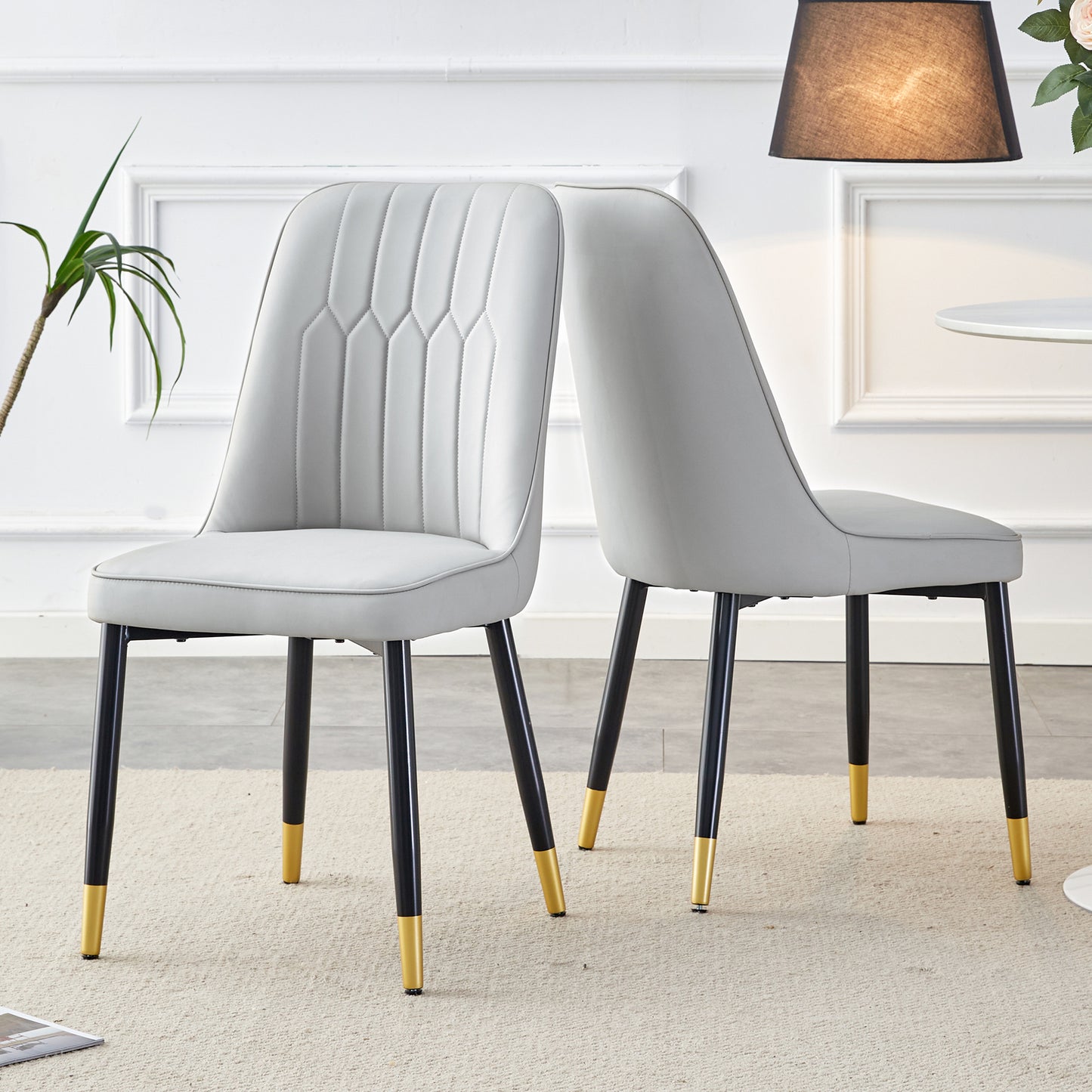 Light Gray Dining Chairs - 2 Piece Set with PU Material & Metal Legs