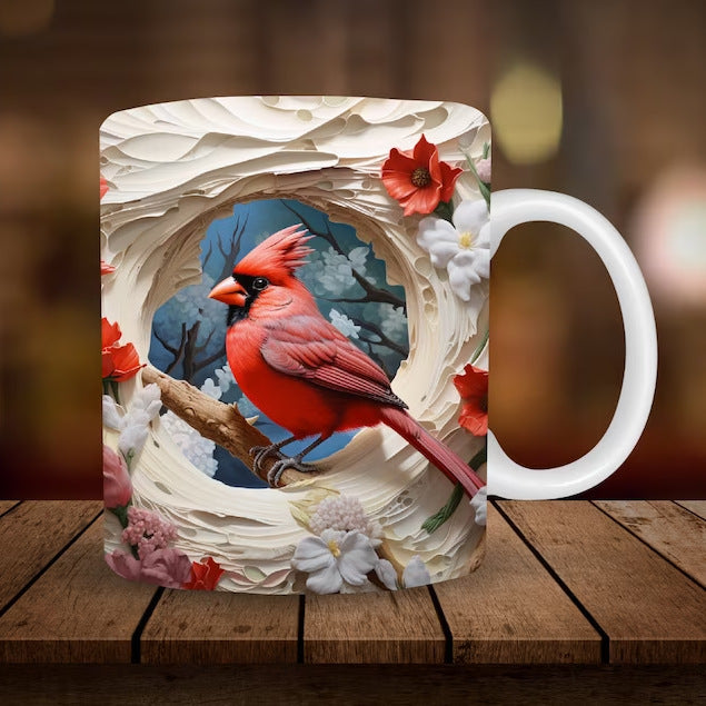 Ceramic Coffee Mug with Bird Design - 301-400ml, Modern Home Drinkware