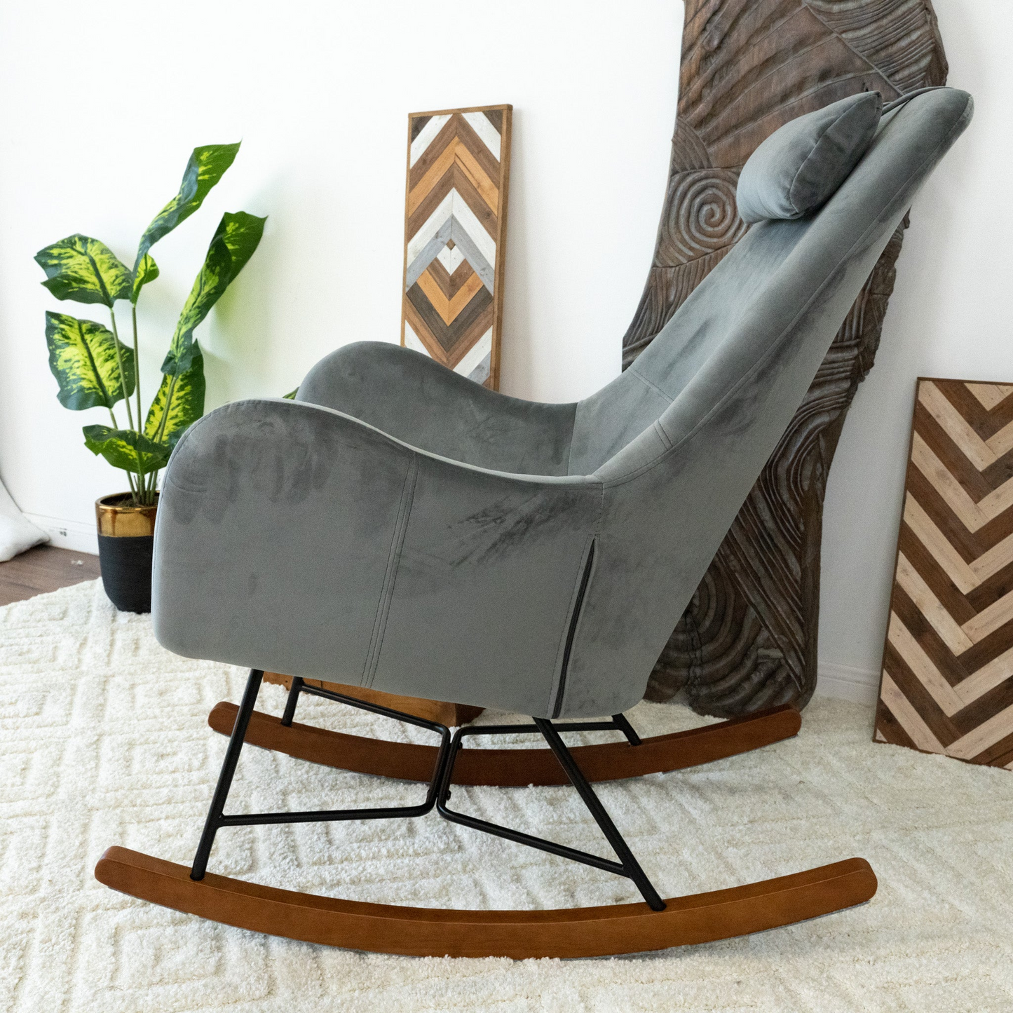 Chelsea Grey Velvet Rocking Chair, Comfort And Style For Home, Light