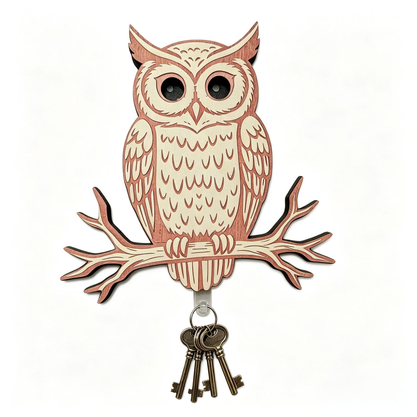 Wooden Owl Key Holder Wall Decor - Multi-Purpose Home Storage